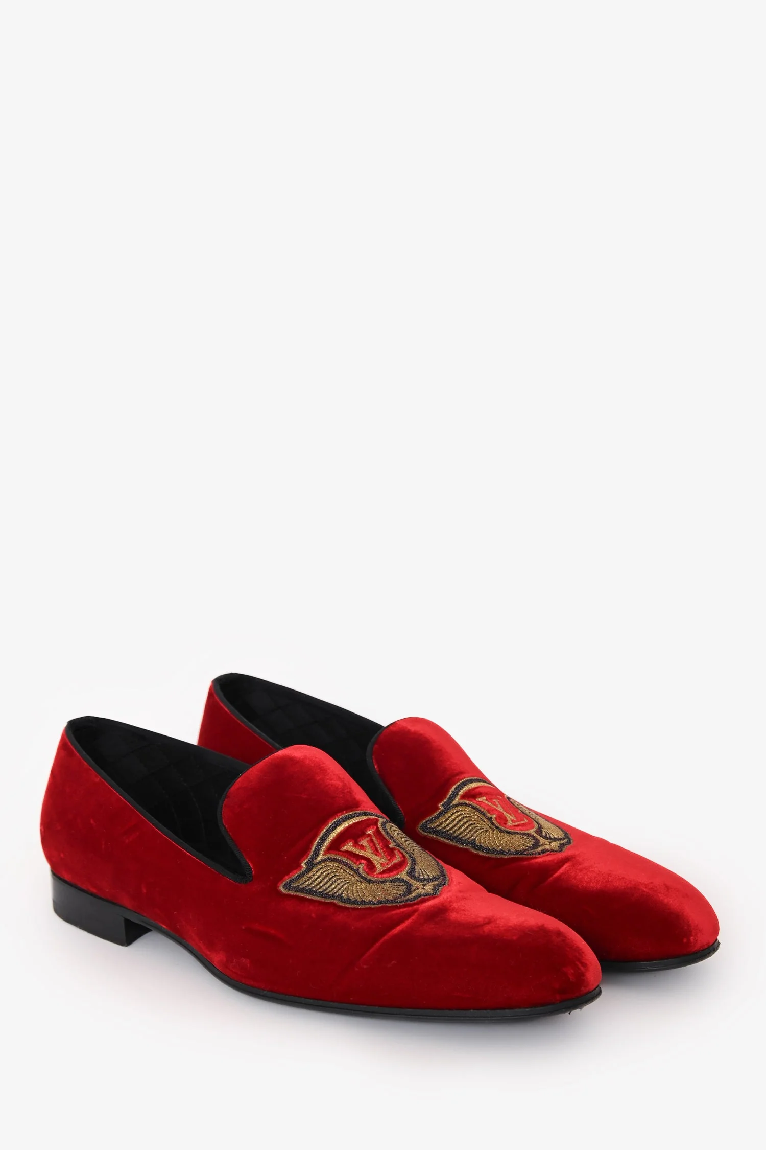 Louis Vuitton Red Velvet Slip-On 'Auteuil' Loafers Size 9 Mens - Image 2