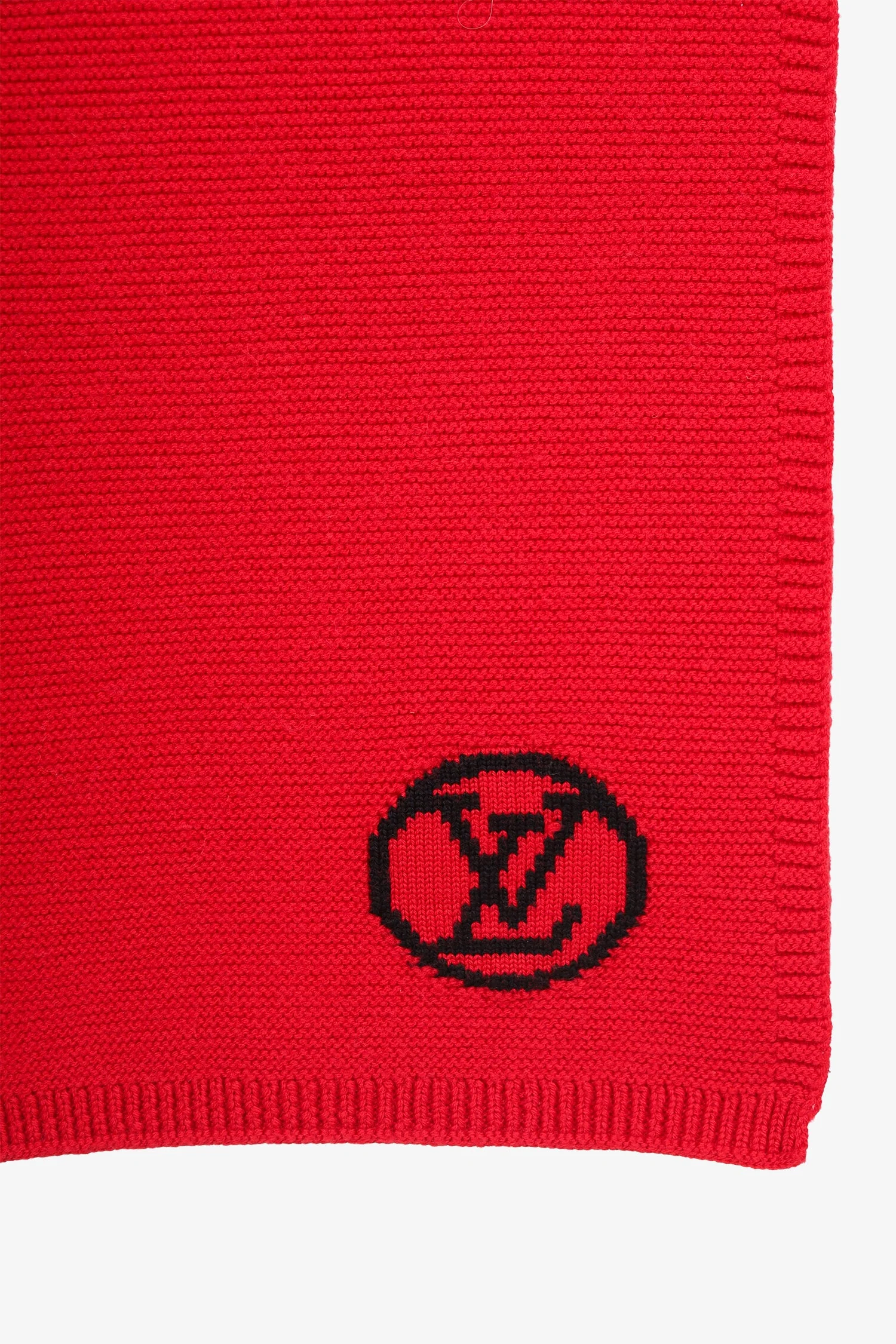 Louis Vuitton Red Wool Knit 'LV' Embroidered Scarf - Image 2