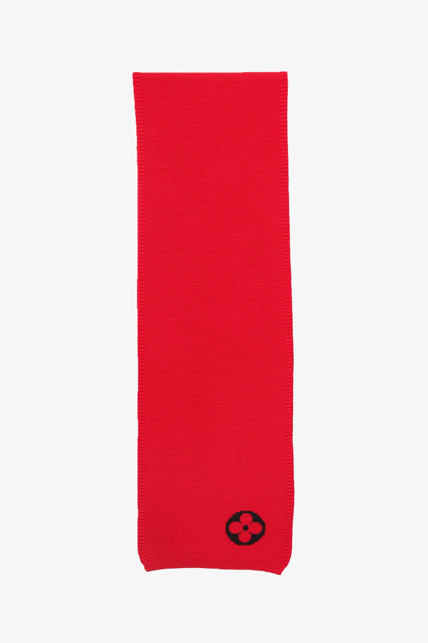 Louis Vuitton Red Wool Knit 'LV' Embroidered Scarf - Image 4