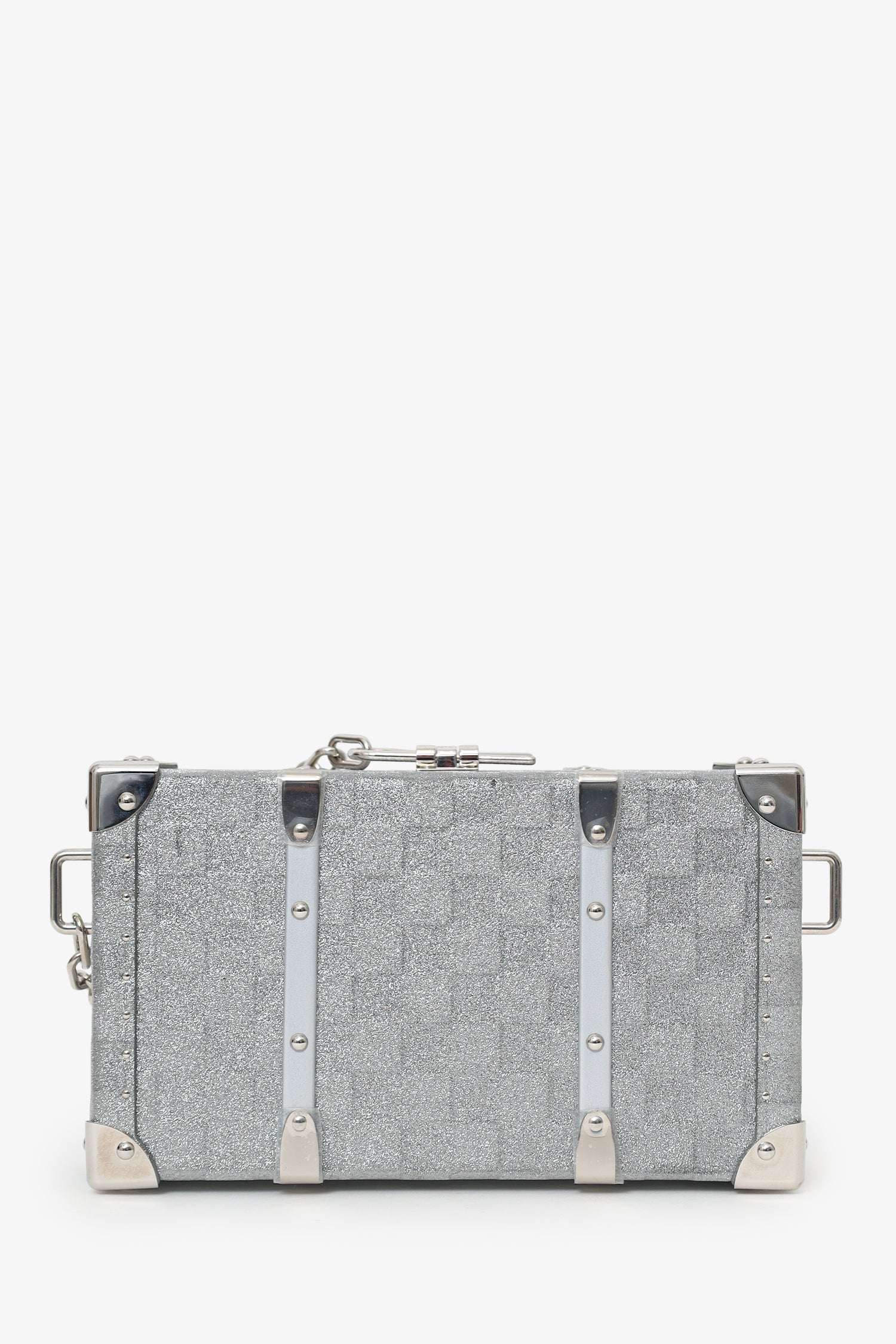 Louis Vuitton Silver Glitter Aluminum Monogram Special Order Briefcase Trunk With Strap - Image 2