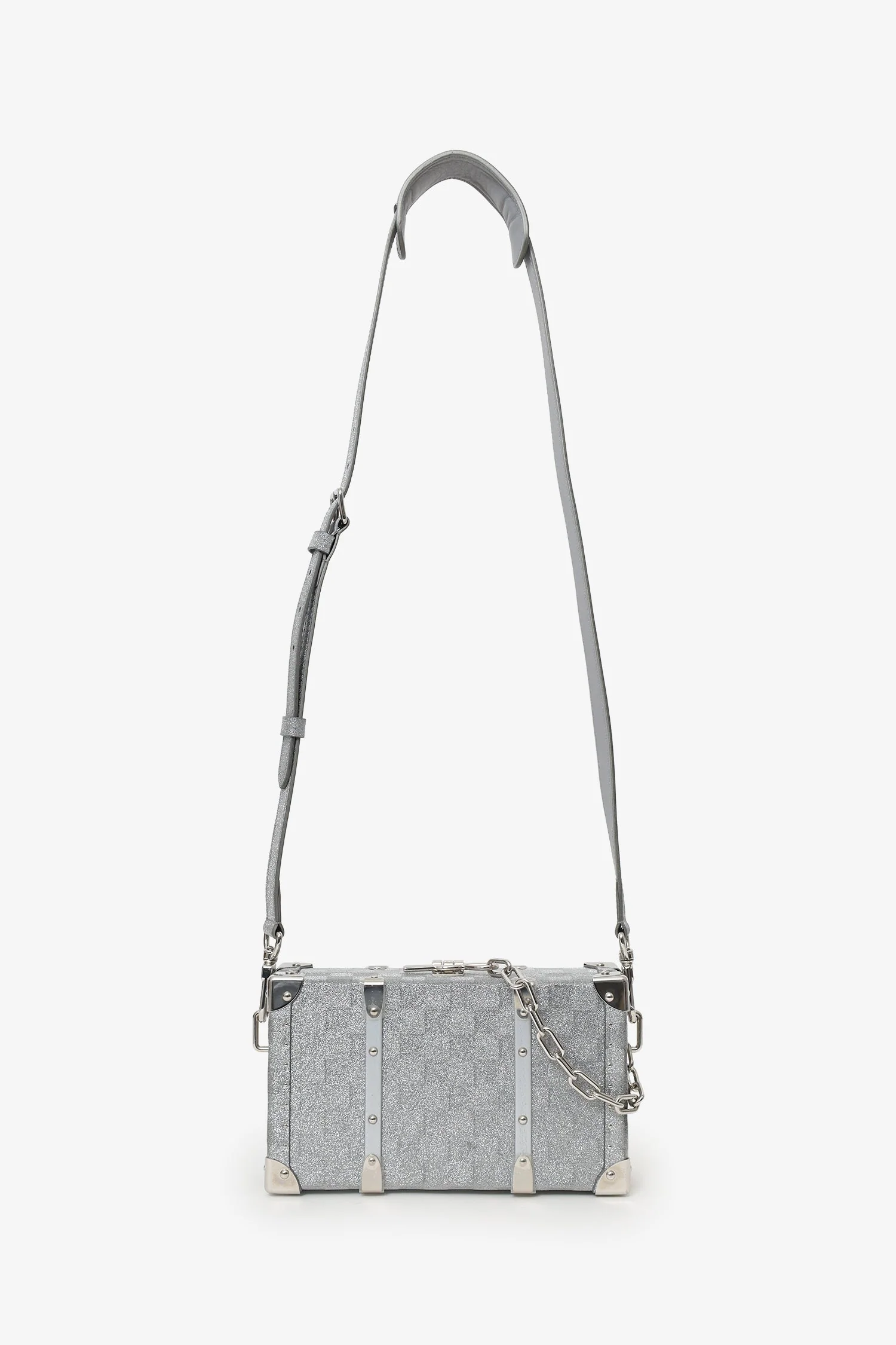 Louis Vuitton Silver Glitter Aluminum Monogram Special Order Briefcase Trunk With Strap - Image 6