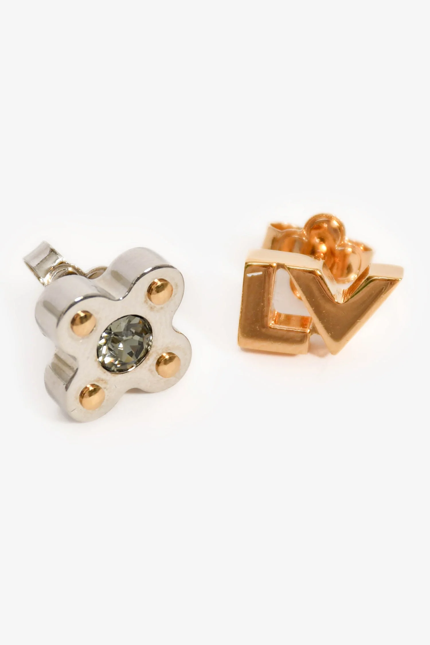 Louis Vuitton Silver/Gold Toned Logo Blossom Stud Earrings - Image 3
