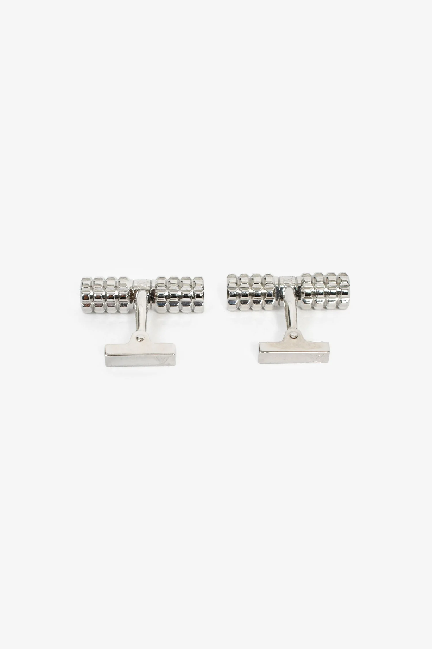 Louis Vuitton Silver Tone 'Boutons De Manchette Digit' Cufflinks With Damier Case - Image 2