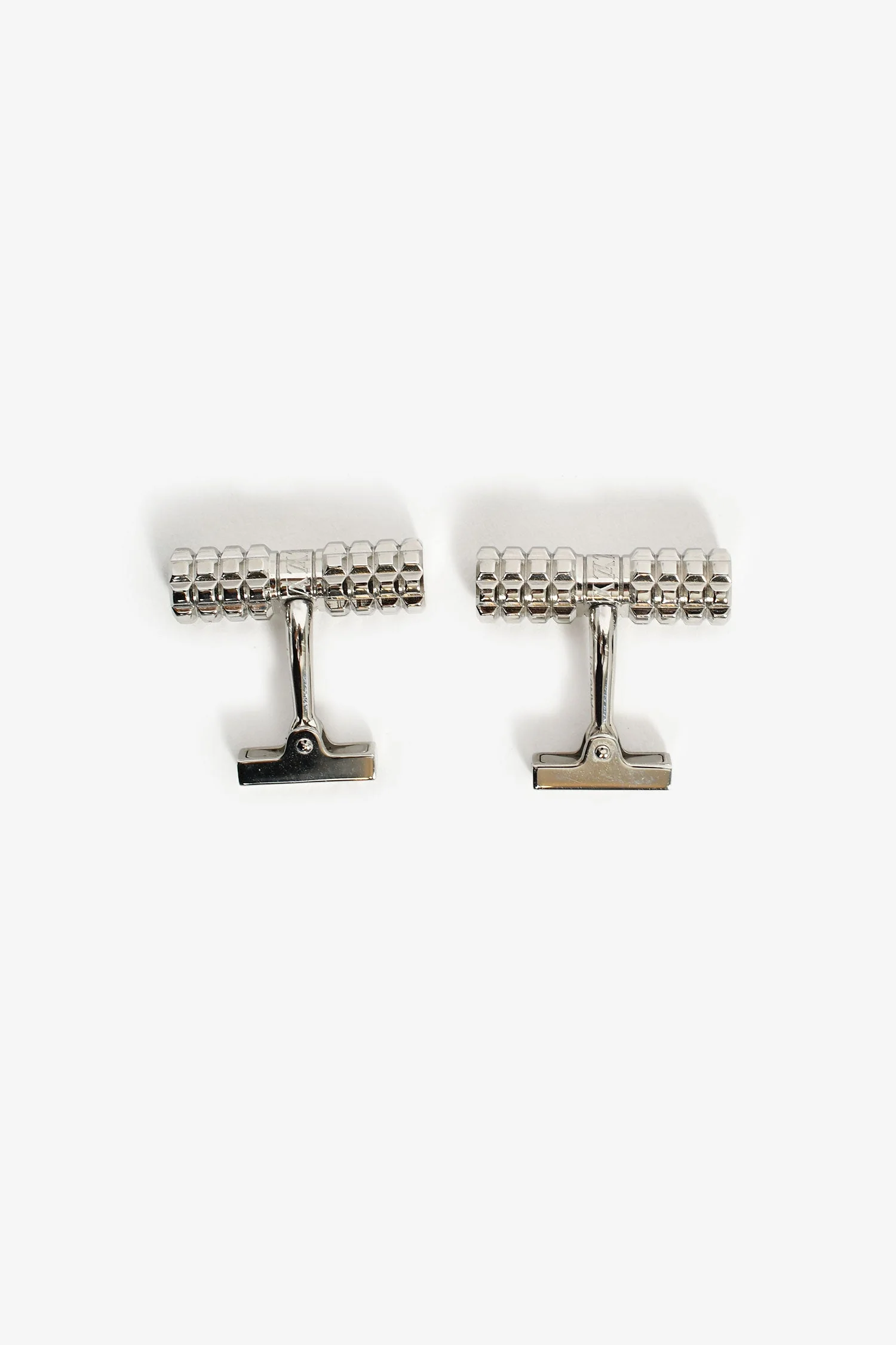 Louis Vuitton Silver Tone 'Boutons De Manchette Digit' Cufflinks With Damier Case - Image 3