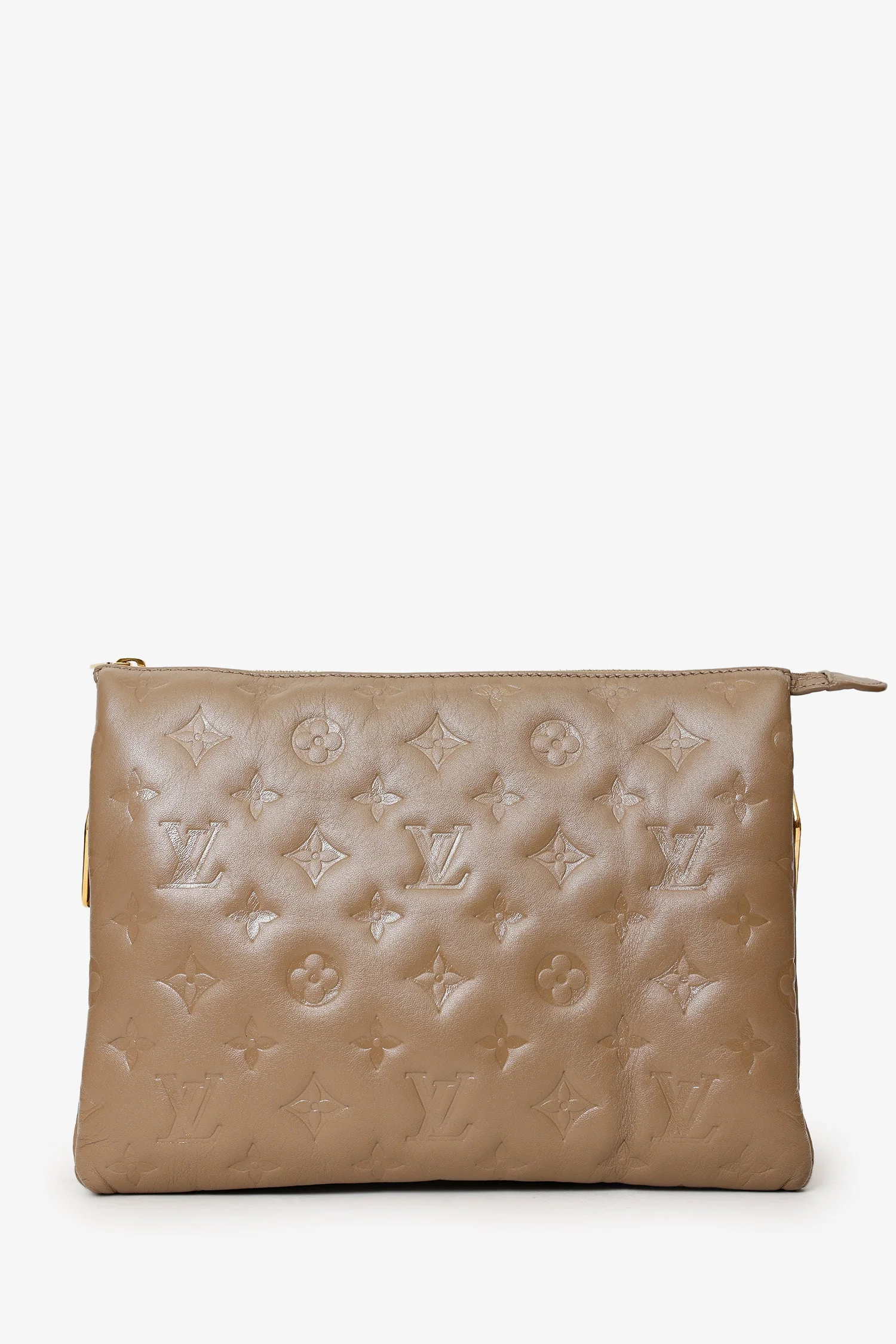 Louis Vuitton Taupe Handbag With Canvas Strap And Gold Chain - Image 3