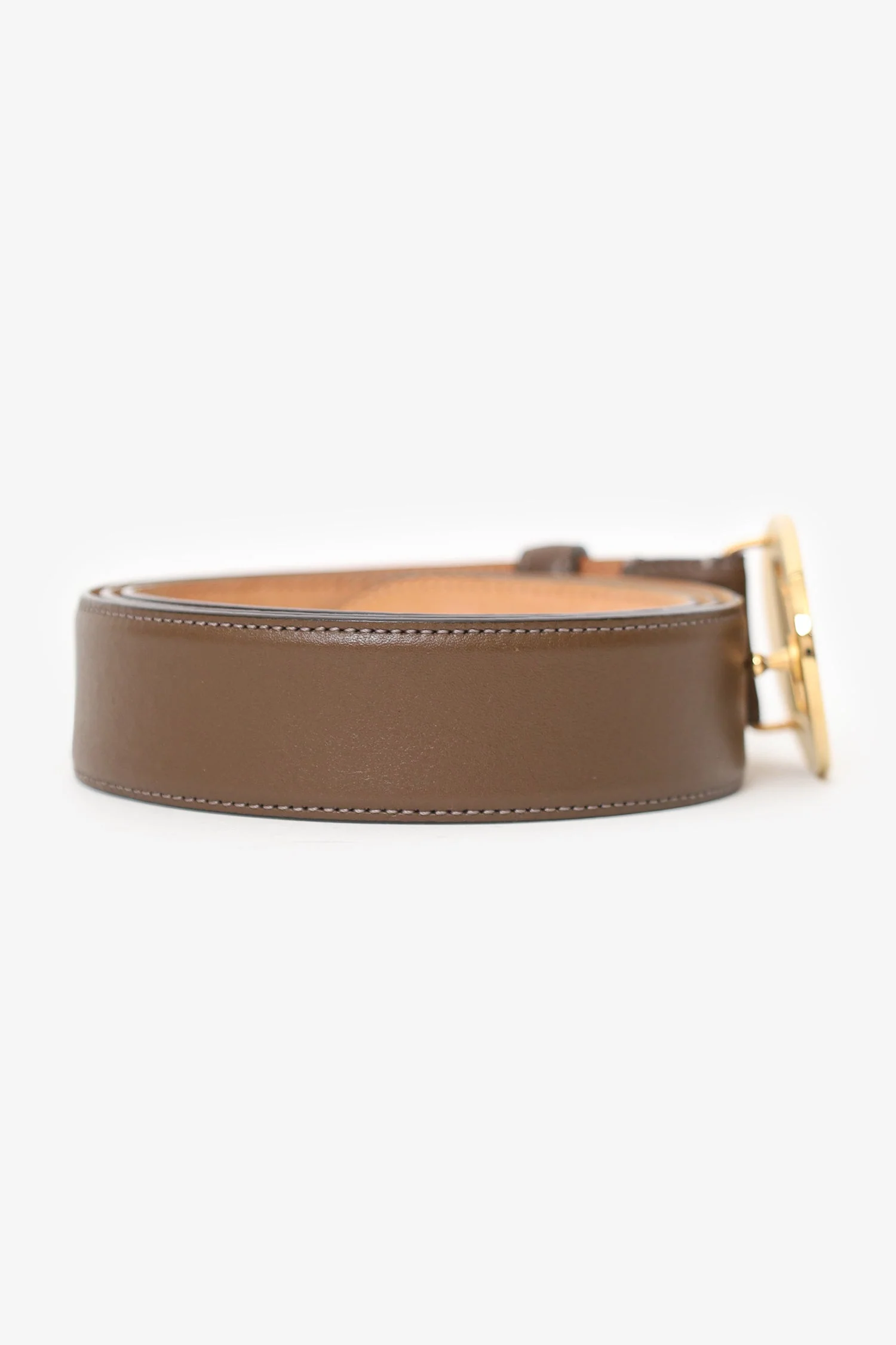 Louis Vuitton Taupe Leather/GHW 'LV' Buckle Belt Size 90 - Image 3