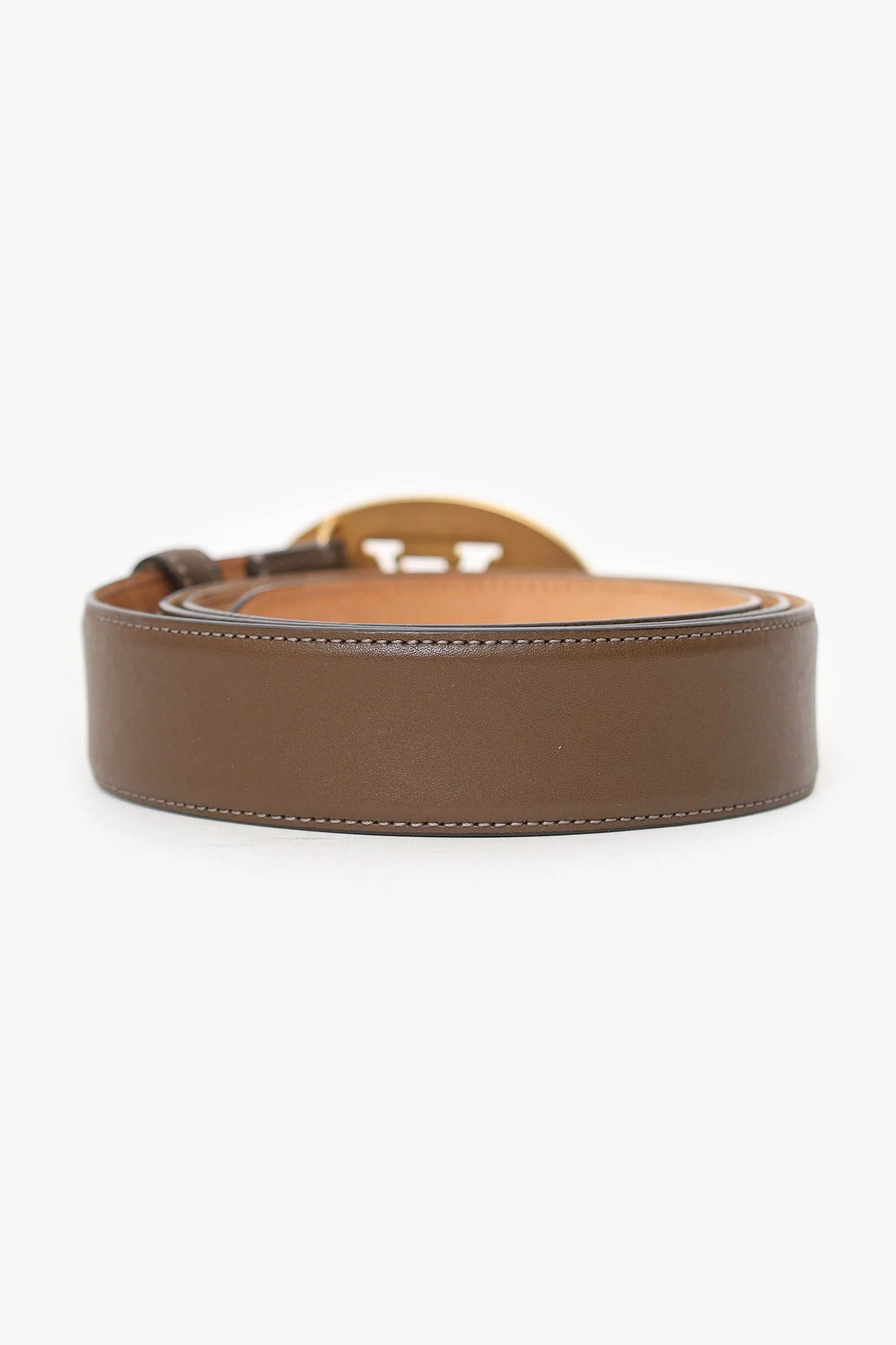Louis Vuitton Taupe Leather/GHW 'LV' Buckle Belt Size 90 - Image 4