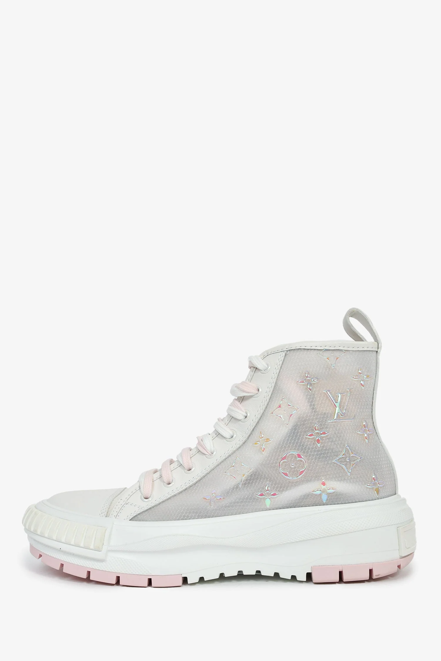 Louis Vuitton White Iridescent/Pink Monogram High Top Sneakers Size 40 - Image 5
