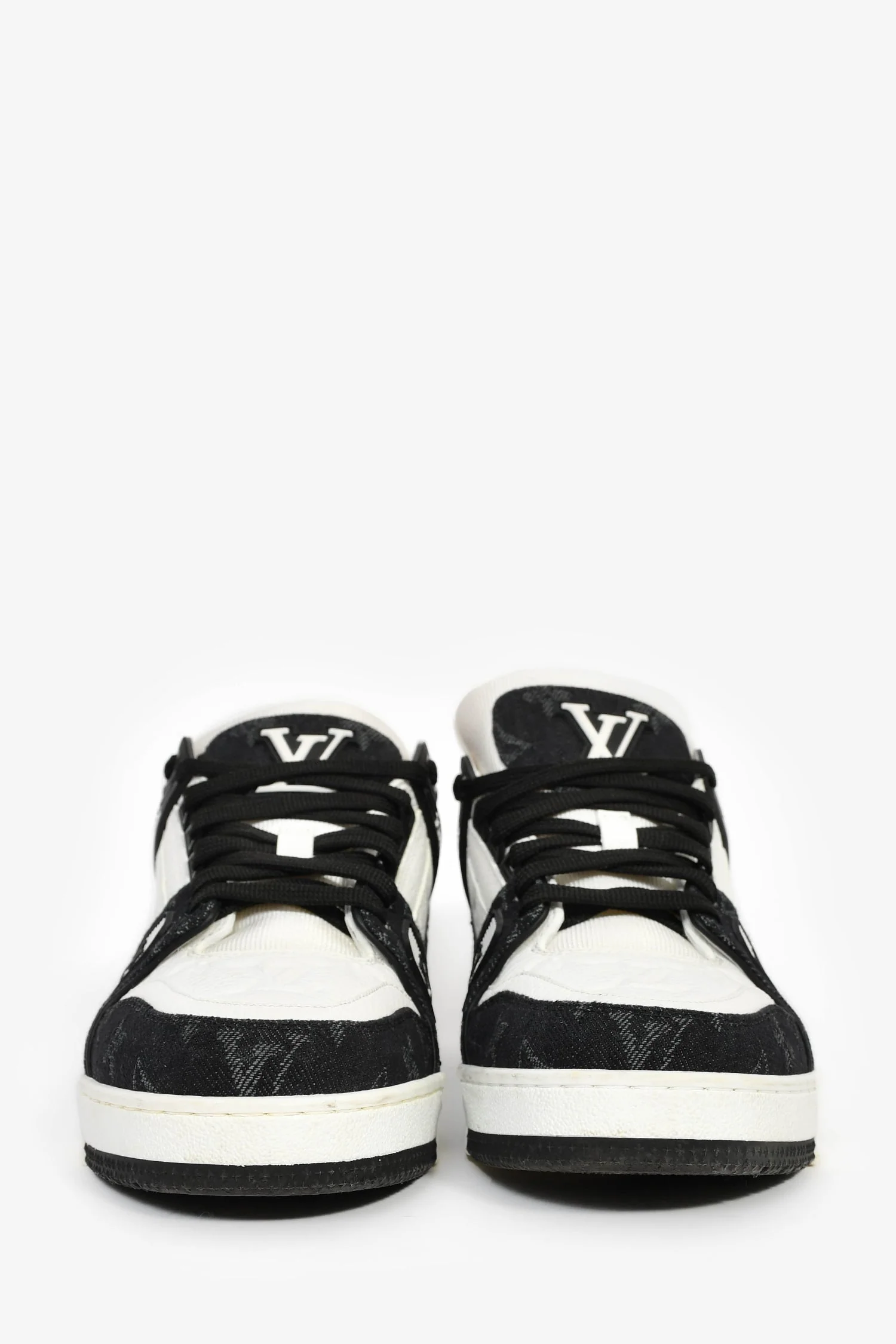 Louis Vuitton White Leather/Grey Monogram Denim Sneakers Size 39 - Image 3
