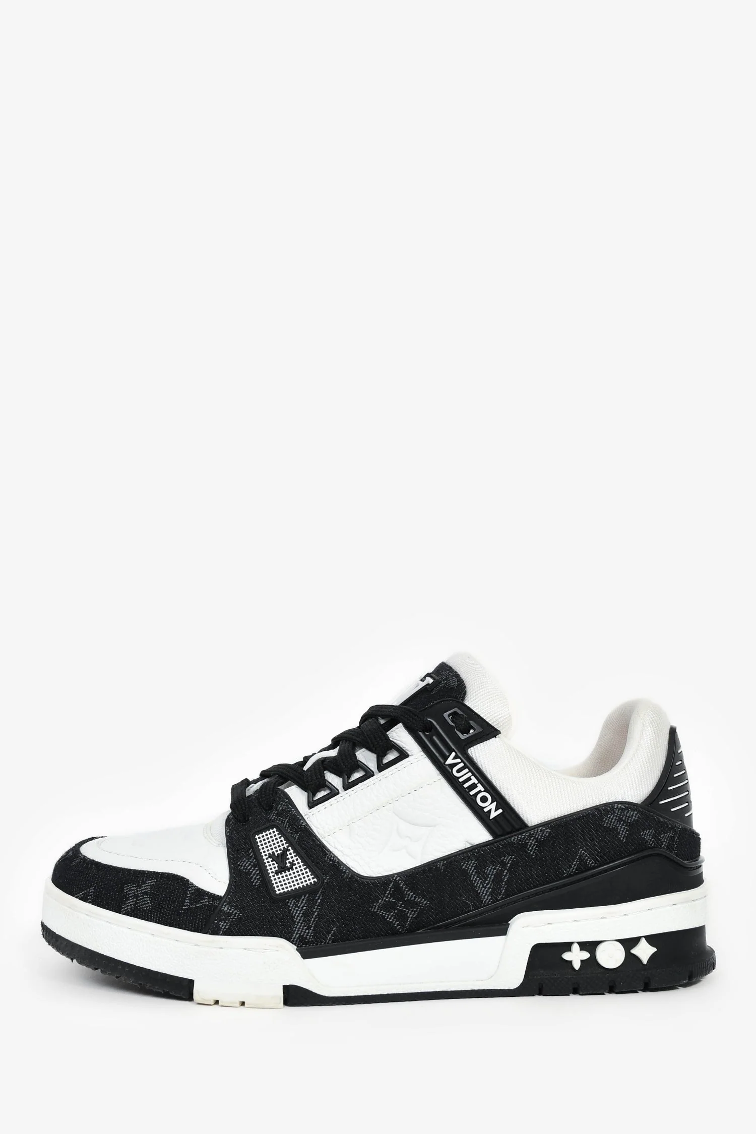 Louis Vuitton White Leather/Grey Monogram Denim Sneakers Size 39 - Image 4