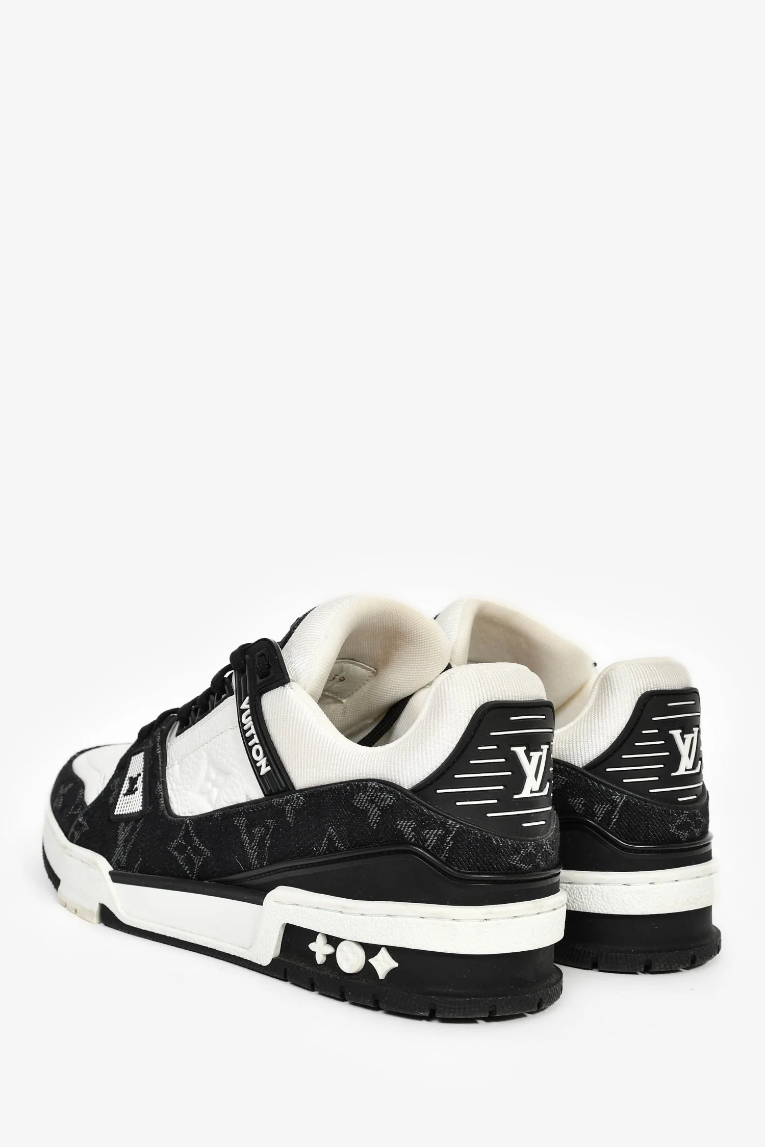 Louis Vuitton White Leather/Grey Monogram Denim Sneakers Size 39 - Image 5