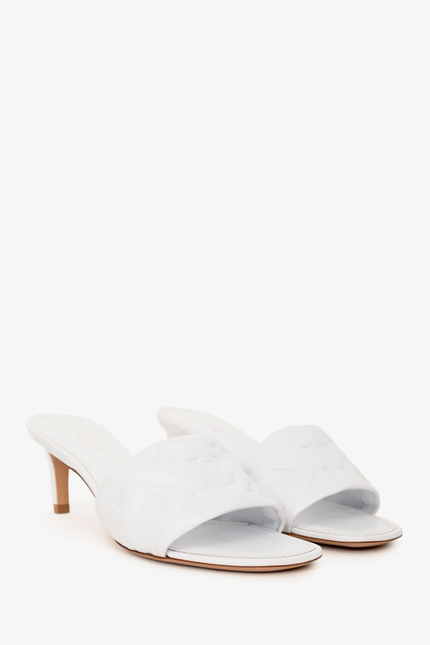 Louis Vuitton White Leather Monogram Empreinte Mules Size 37 - Image 2
