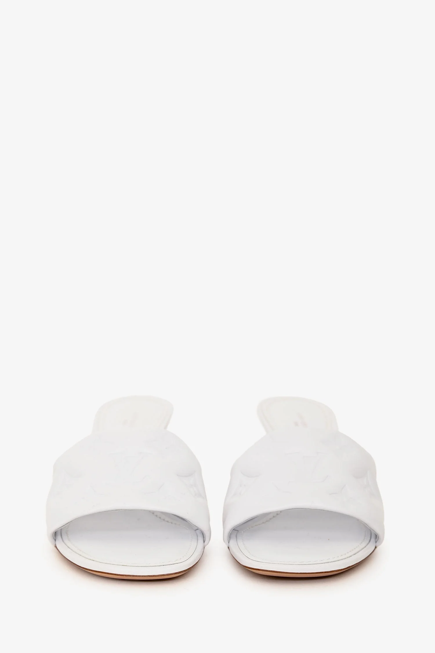 Louis Vuitton White Leather Monogram Empreinte Mules Size 37 - Image 3