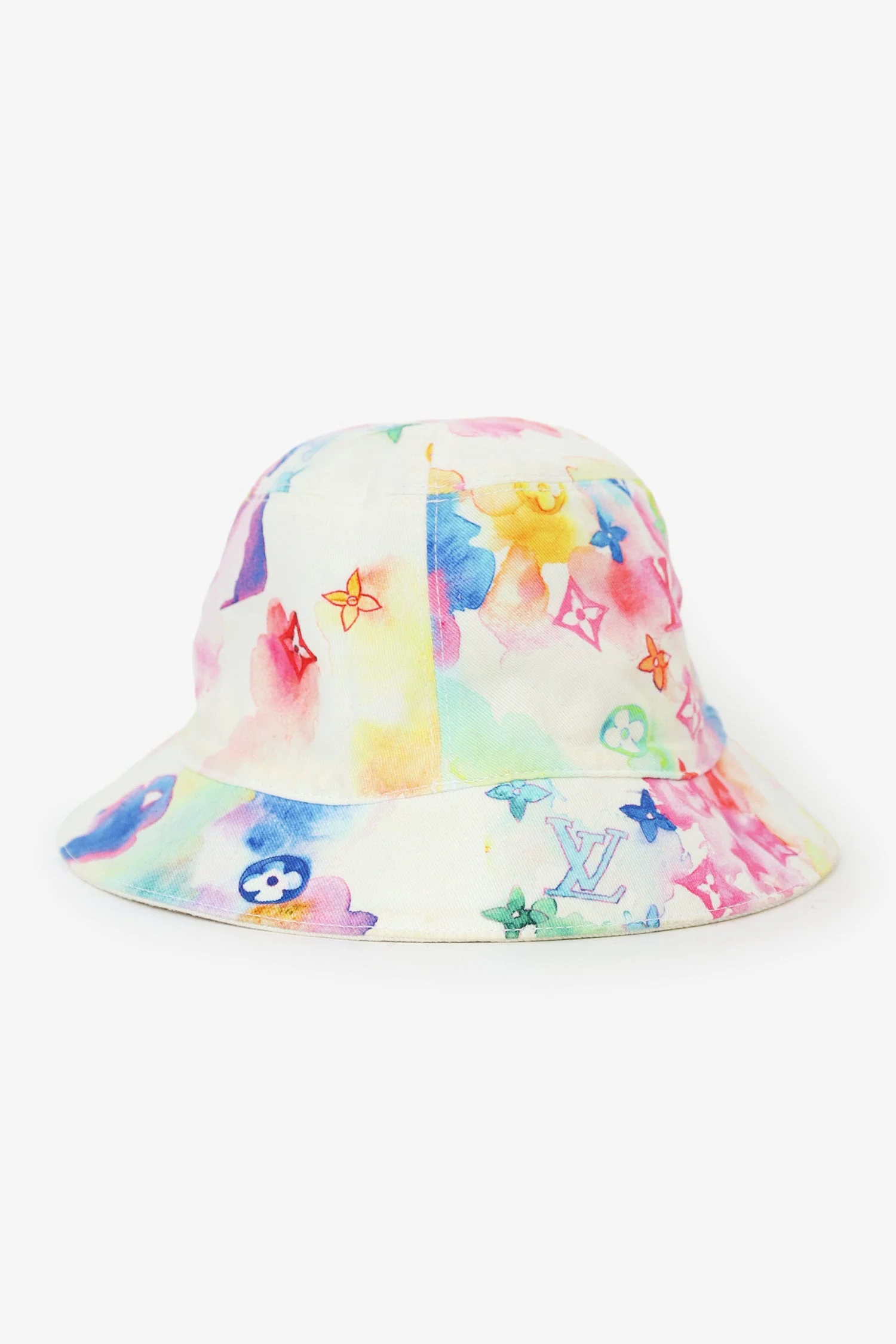 Louis Vuitton White/Multicolour Monogram Watercolour Cotton Reversible Bucket Hat Size 58 - Image 3