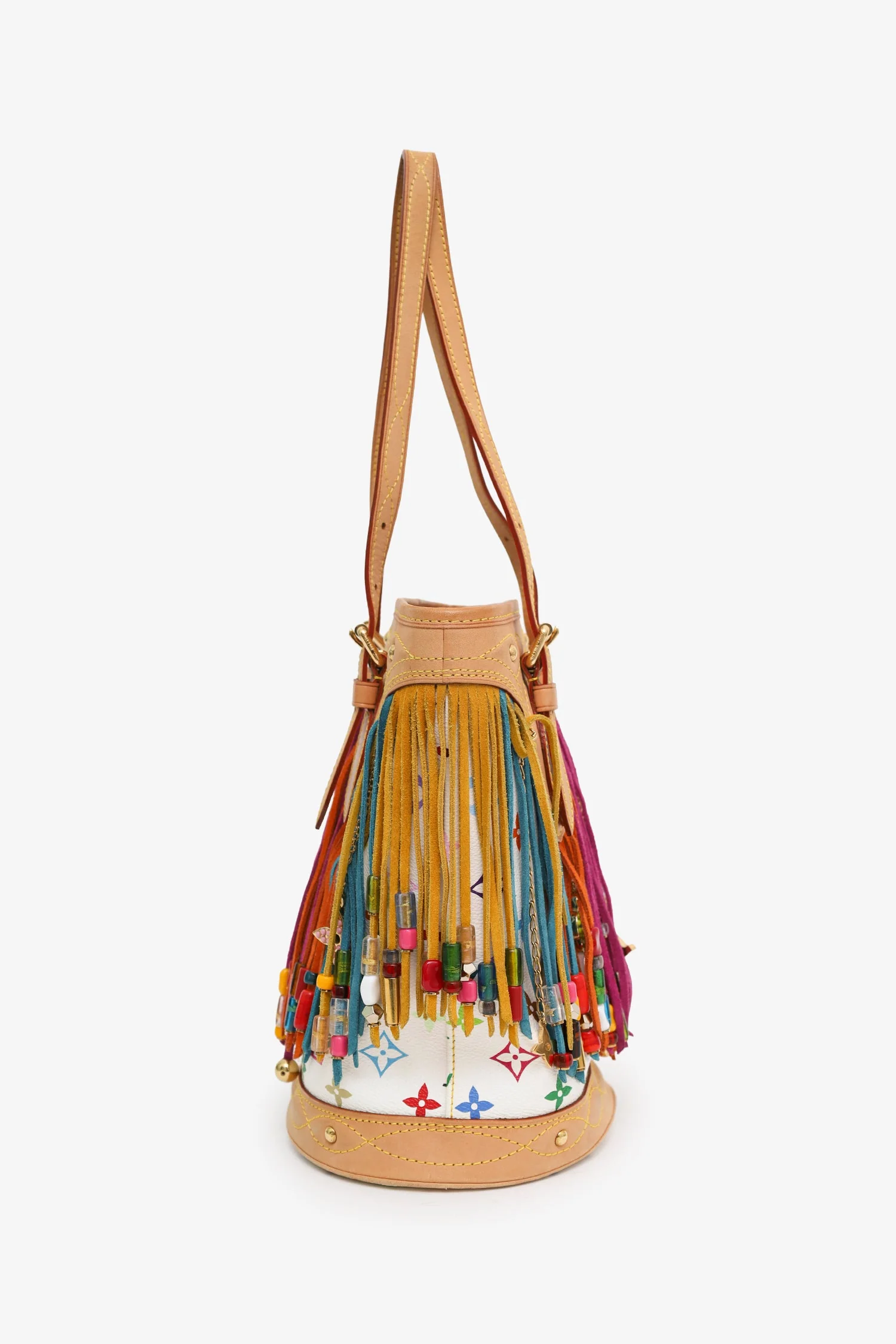 Louis Vuitton x Takashi Murakami 2006 Multicolour Monogram Fringe Bucket Bag With Pouch - Image 3