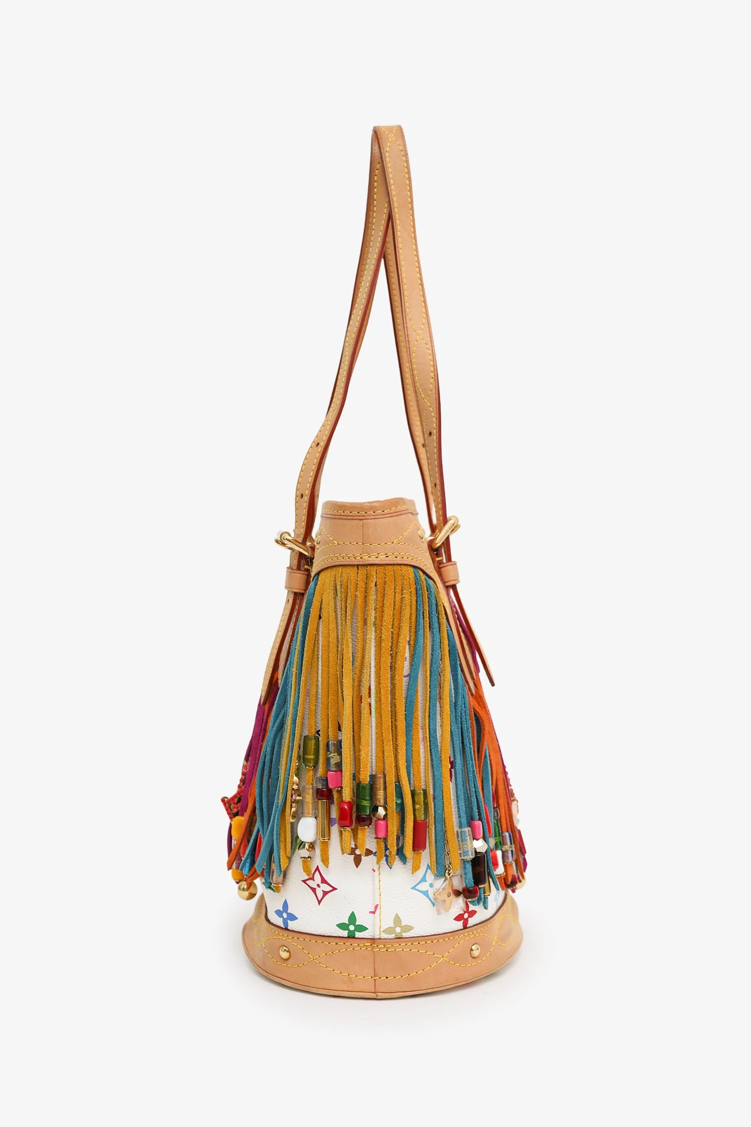 Louis Vuitton x Takashi Murakami 2006 Multicolour Monogram Fringe Bucket Bag With Pouch - Image 4