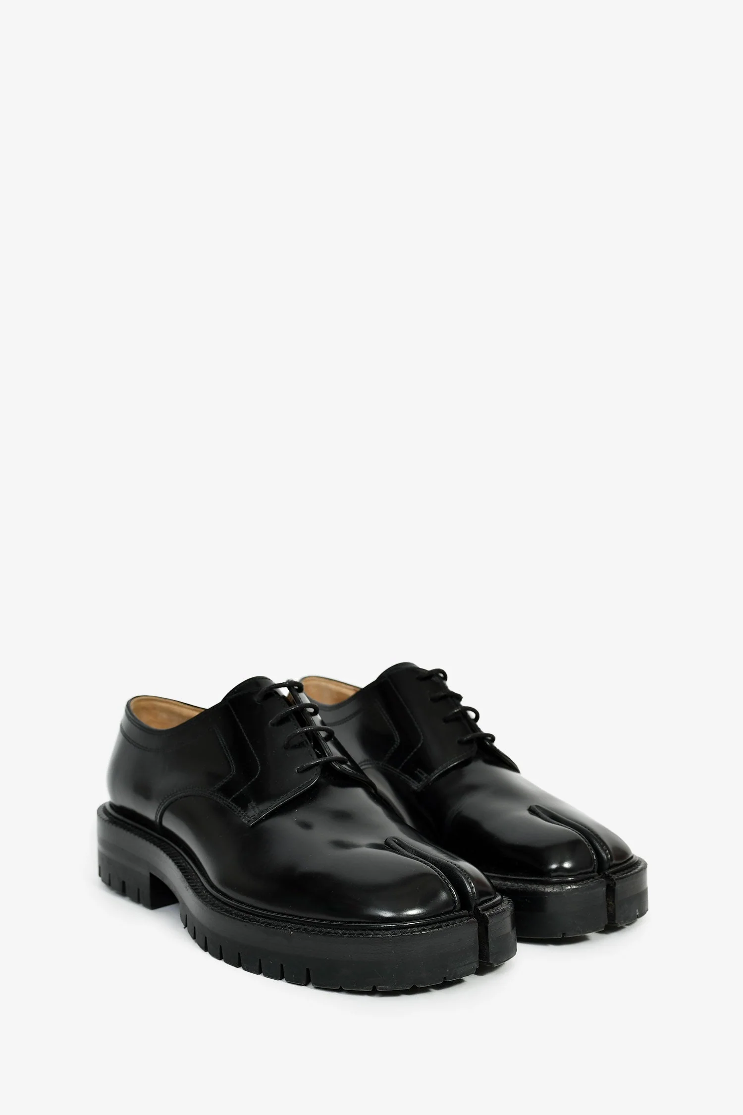 Maison Margiela Black Leather 'Tabi Lace Up Derby' Loafers Size 37 - Image 2