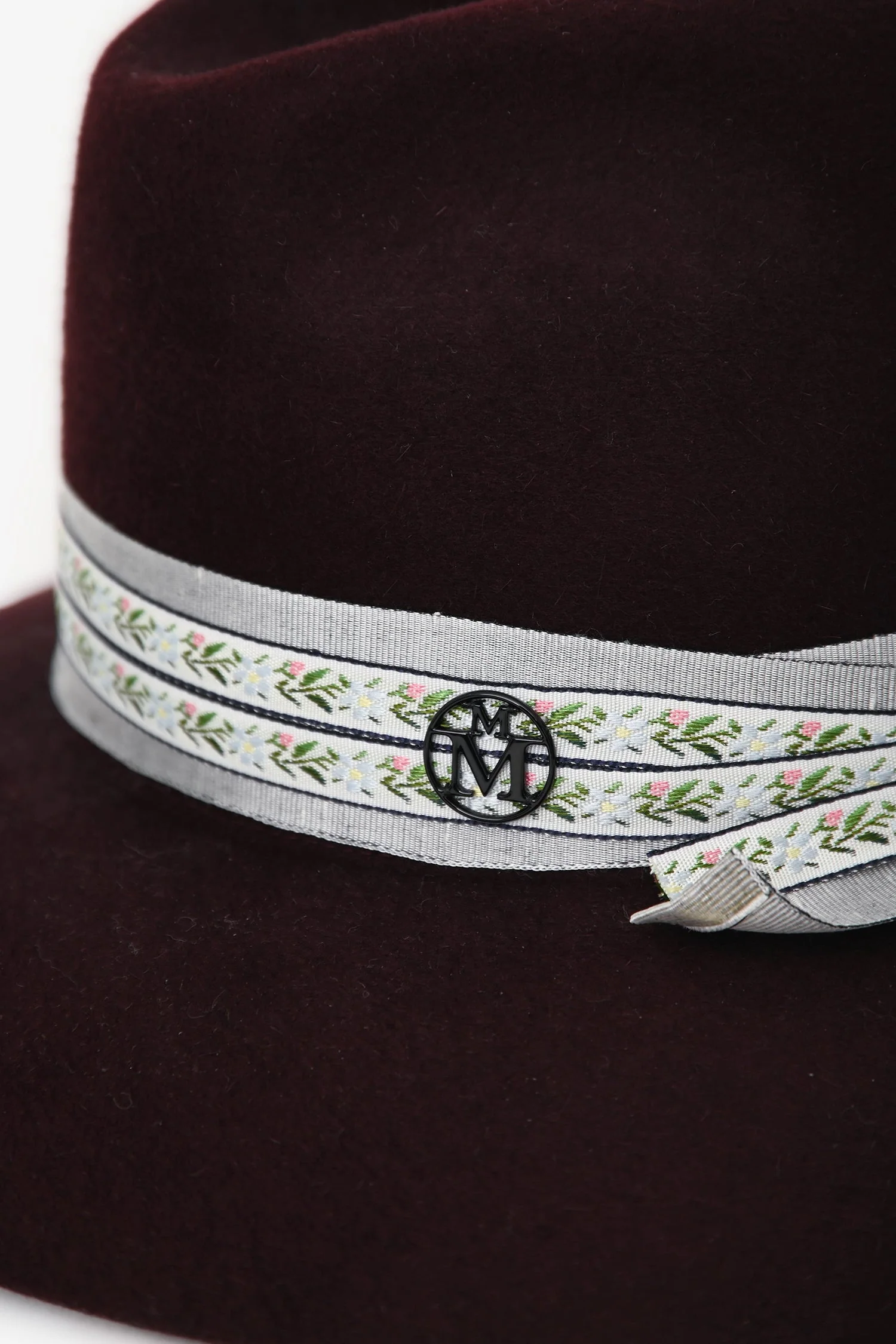 Maison Michel Burgundy Foliate Ribbon Fedora Hats Size M - Image 2