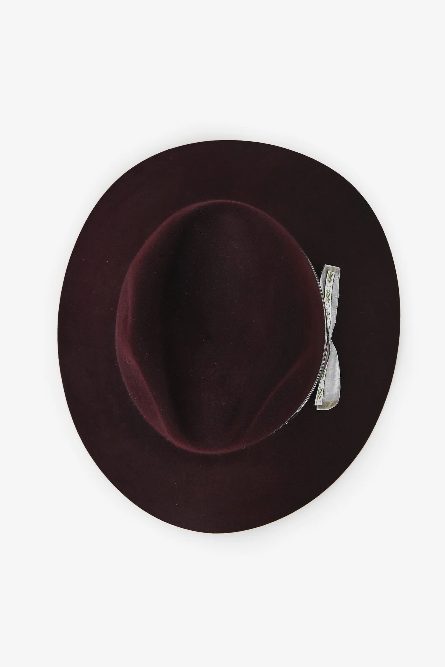 Maison Michel Burgundy Foliate Ribbon Fedora Hats Size M - Image 4