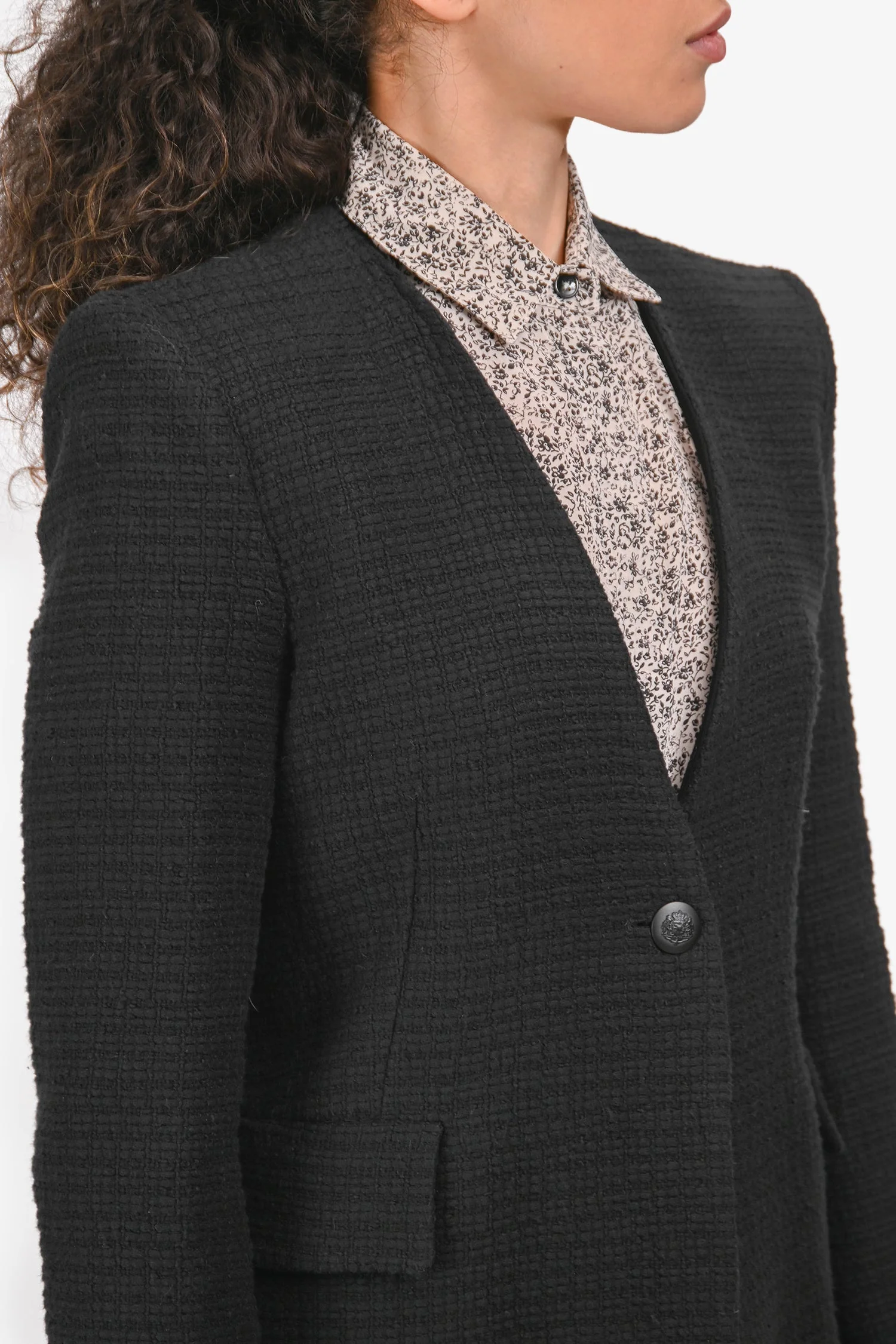Maje Black Cotton Tweed Single Breasted Blazer Size 40 - Image 2