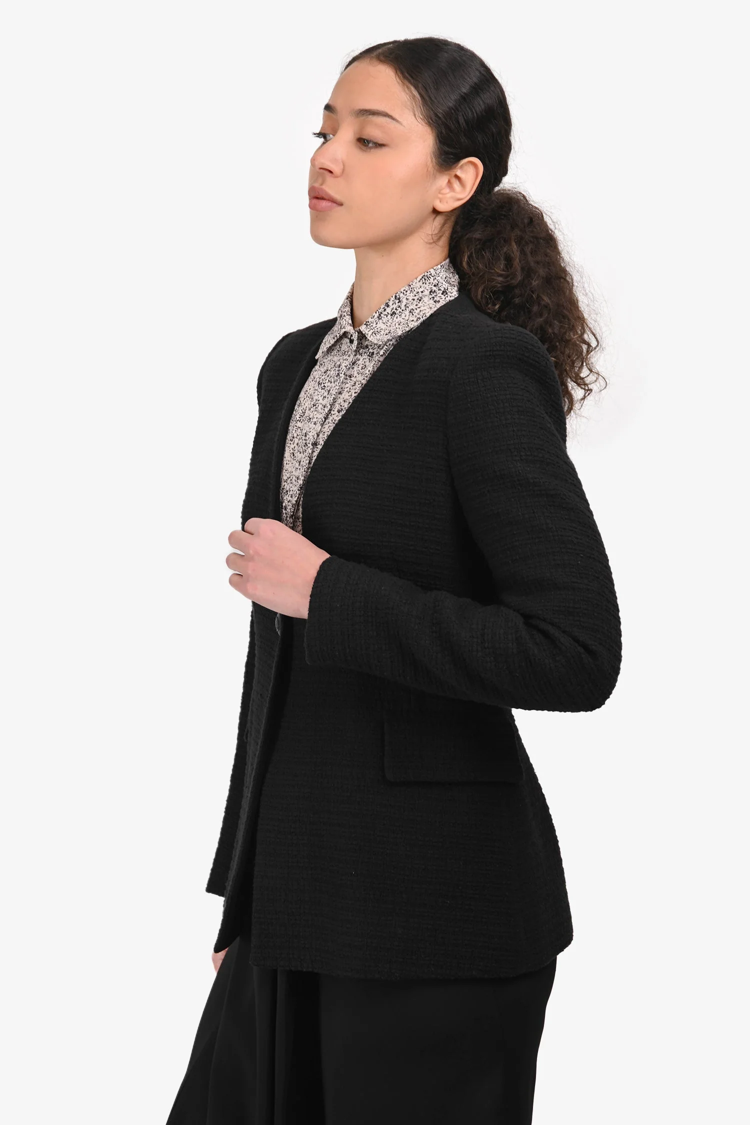 Maje Black Cotton Tweed Single Breasted Blazer Size 40 - Image 3