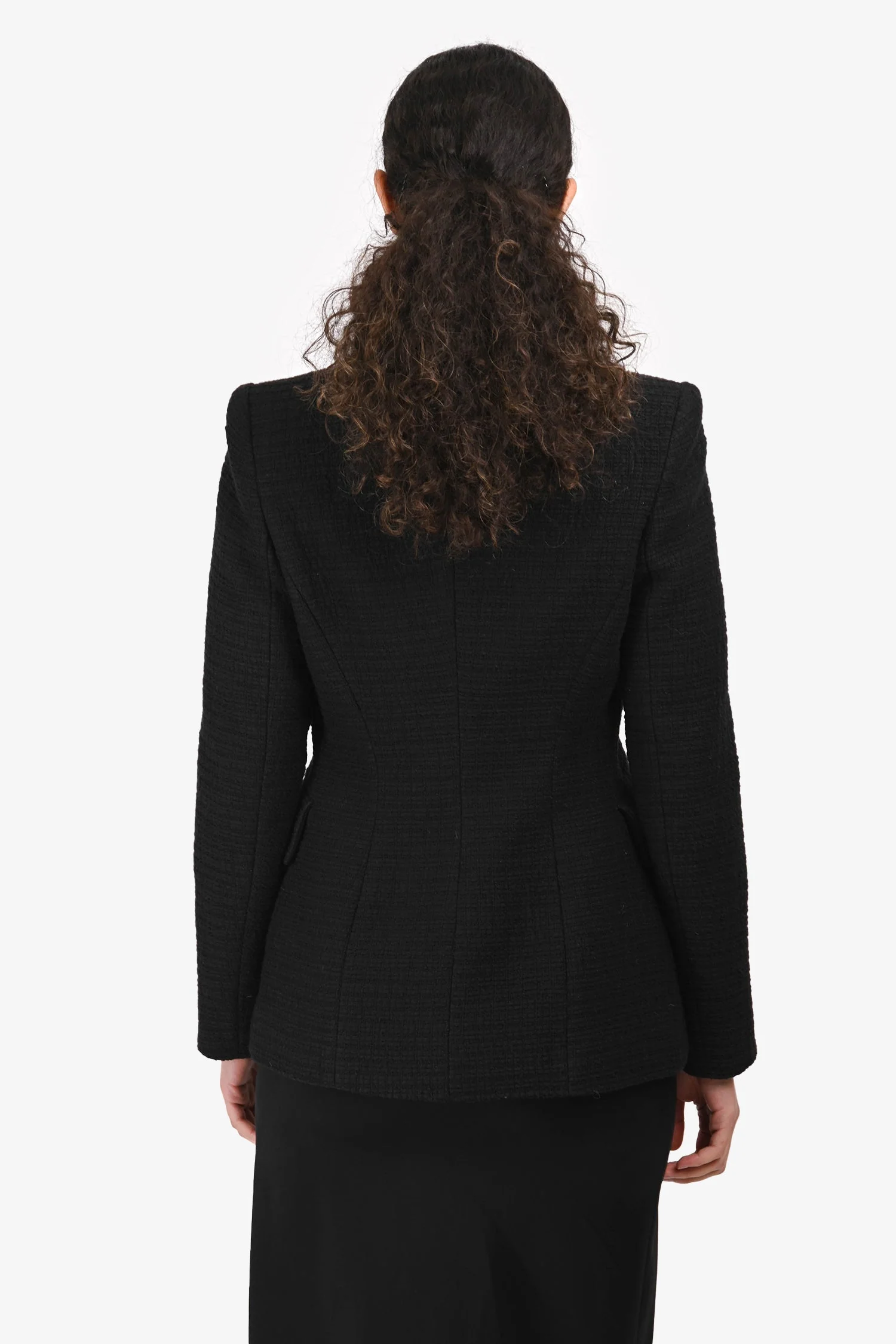 Maje Black Cotton Tweed Single Breasted Blazer Size 40 - Image 4