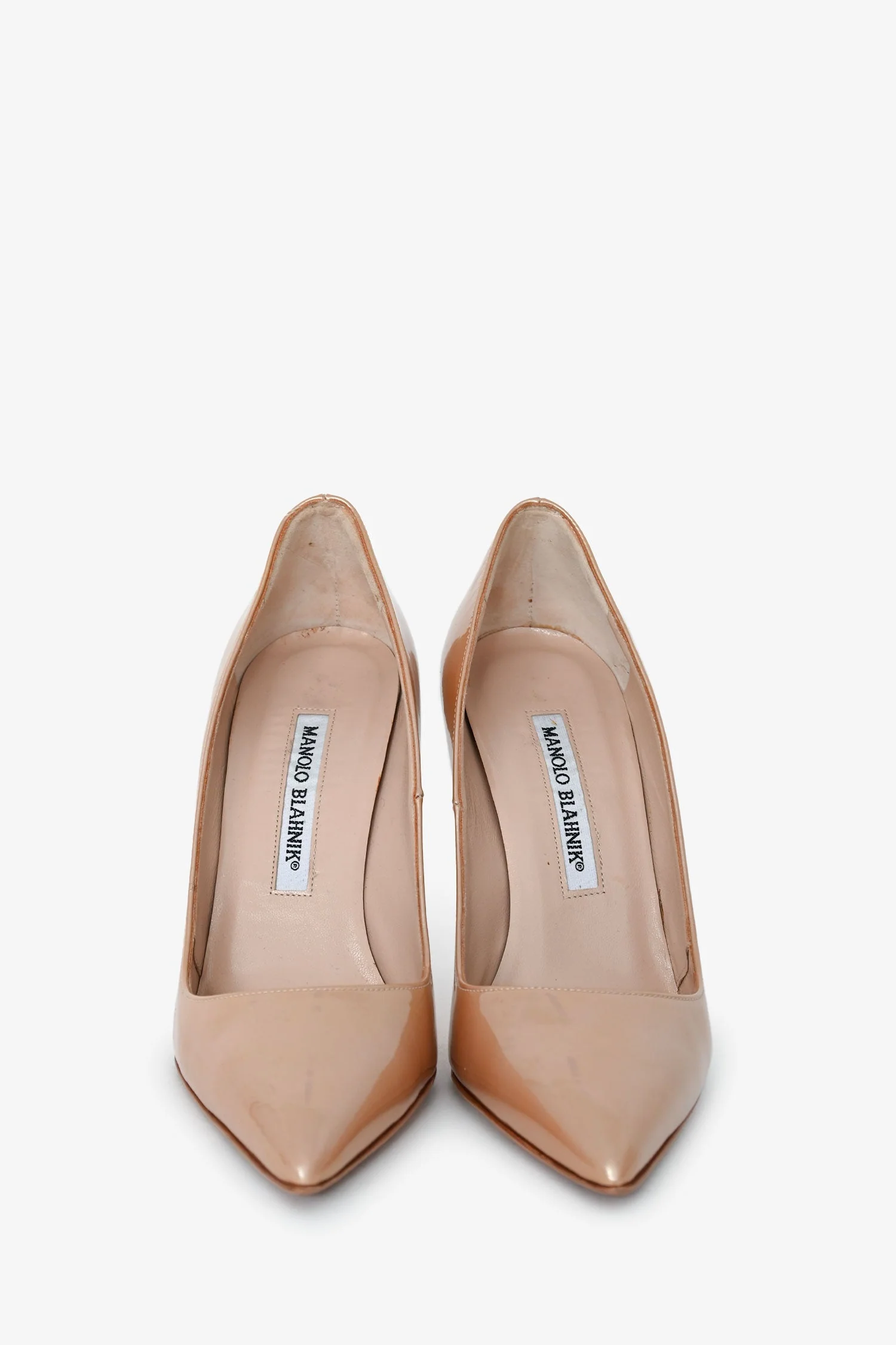 Manolo Blahnik Beige Patent Leather Pointed Toe Heels Size 35.5 - Image 3