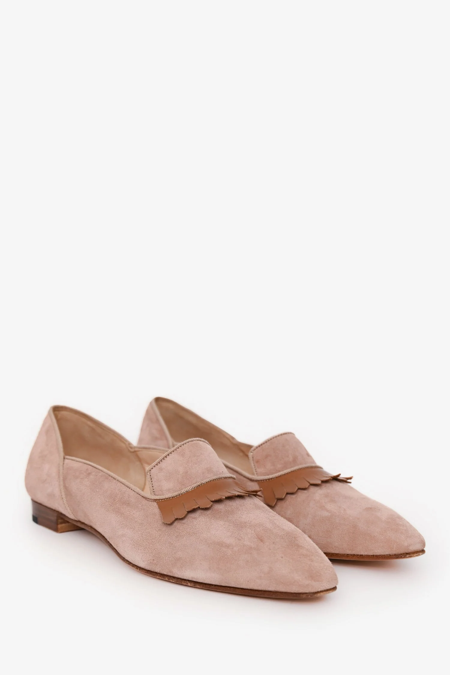 Manolo Blahnik Beige Suede Leather Fringe Flats Size 38 - Image 2