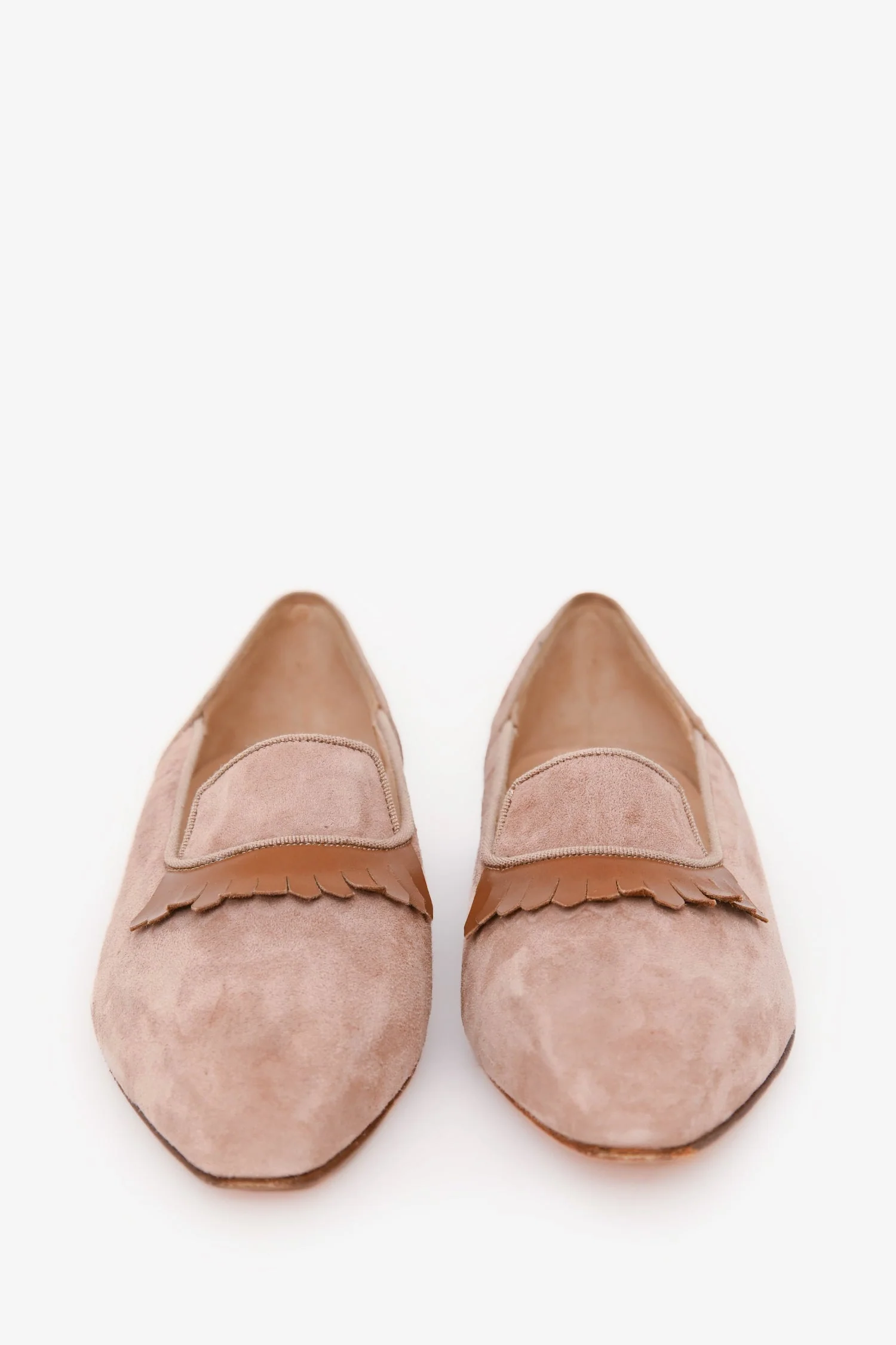 Manolo Blahnik Beige Suede Leather Fringe Flats Size 38 - Image 3