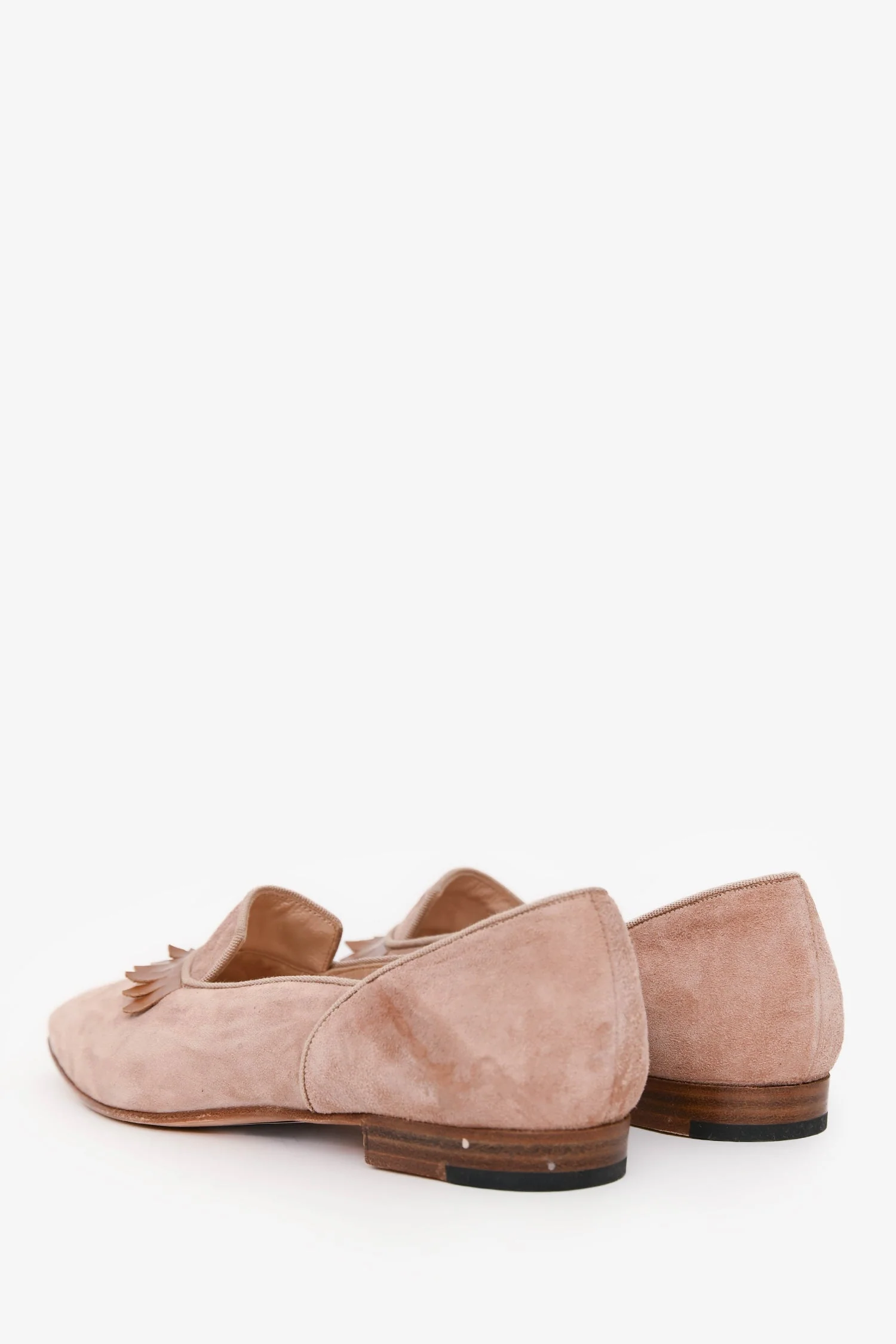 Manolo Blahnik Beige Suede Leather Fringe Flats Size 38 - Image 4