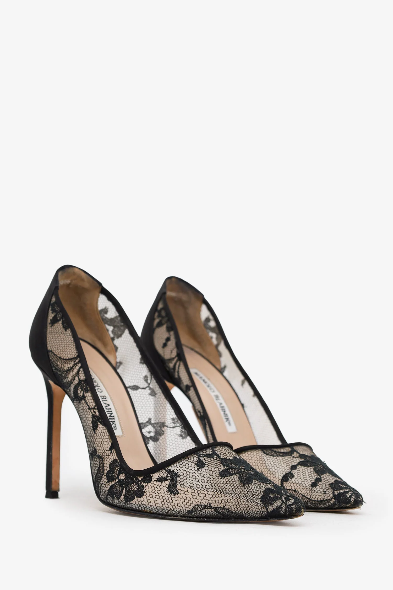 Manolo Blahnik Black Lace Pattern Pumps Size 37.5 - Image 2