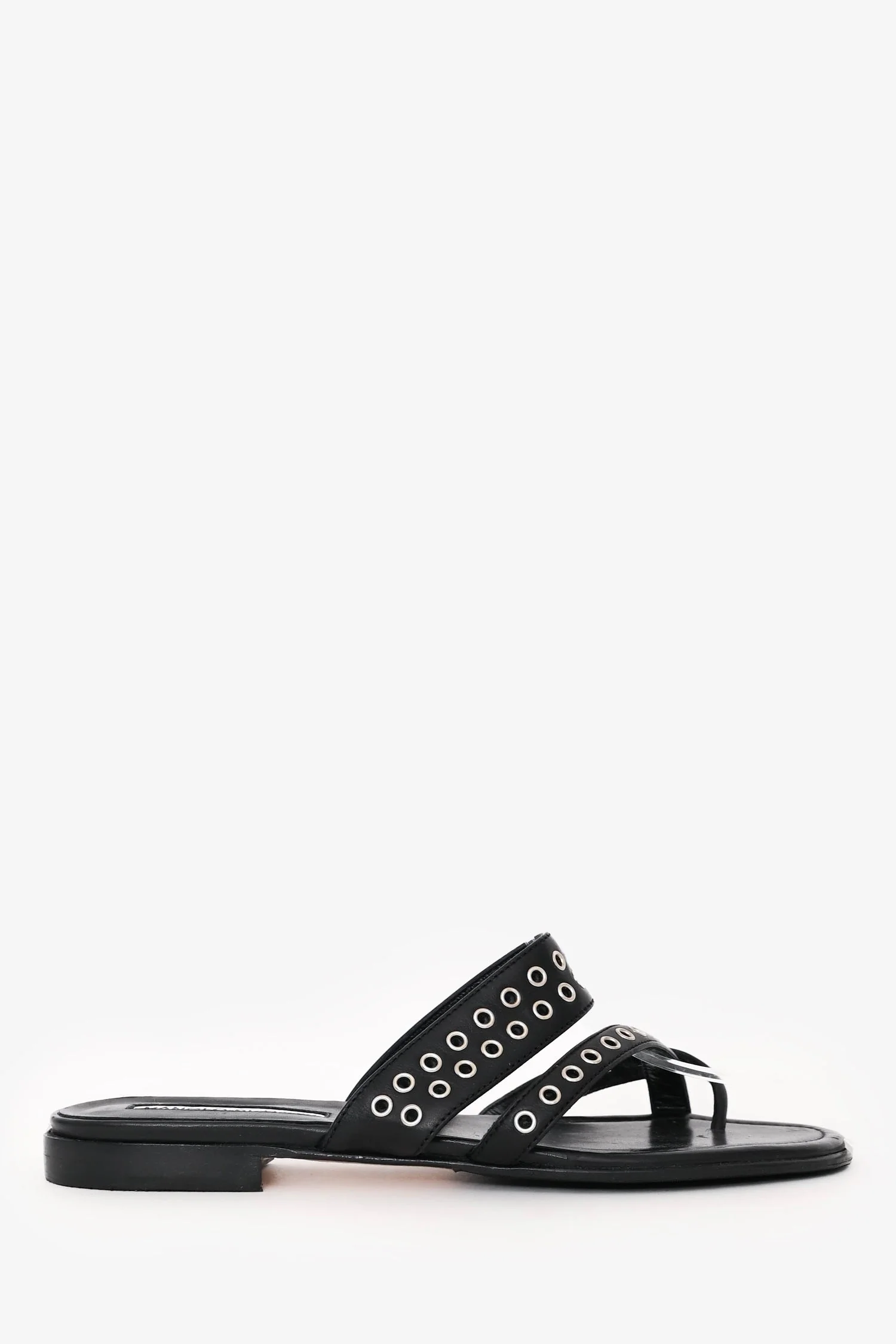Manolo Blahnik Black Leather Gromet Flats Size 36.5