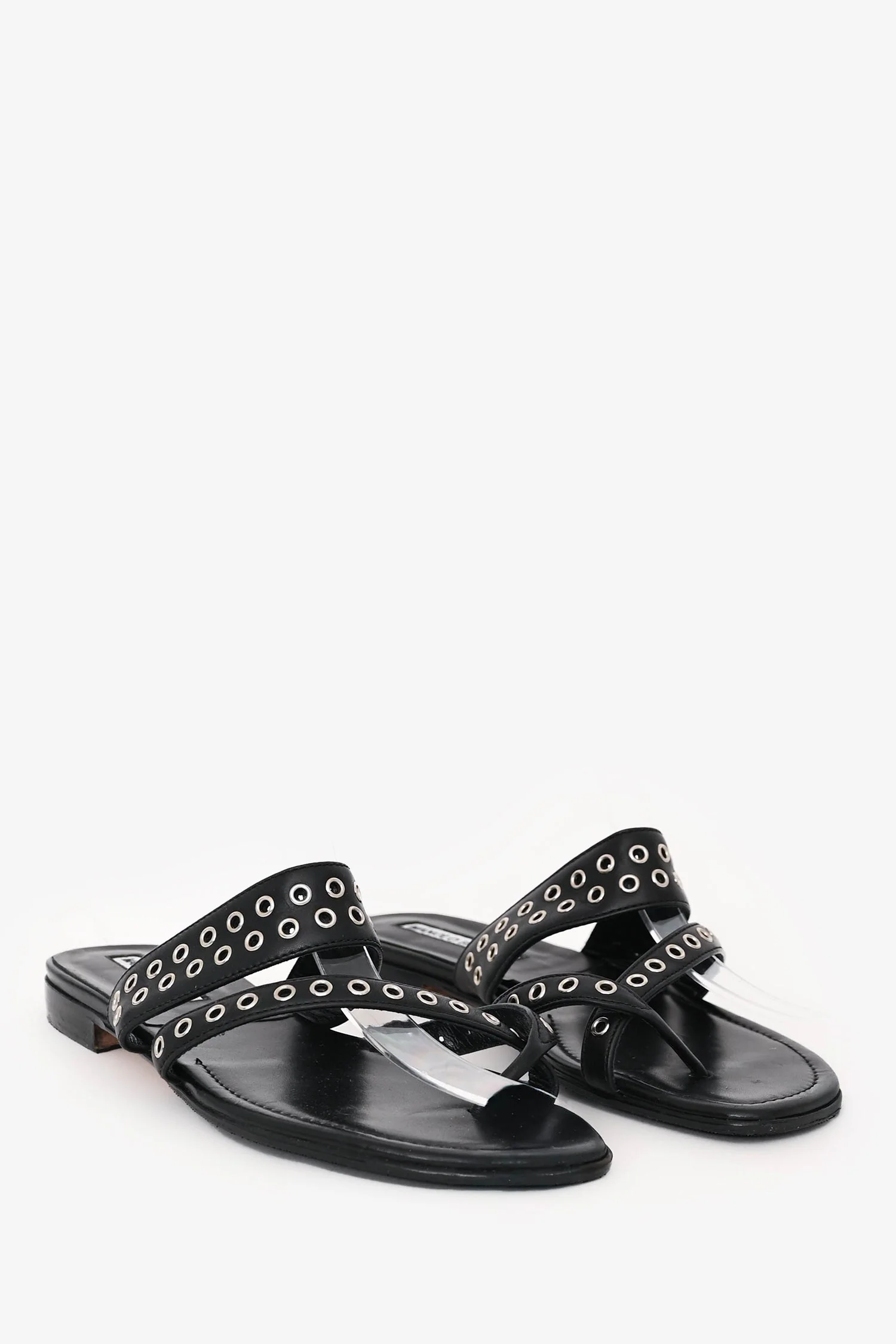 Manolo Blahnik Black Leather Gromet Flats Size 36.5 - Image 2