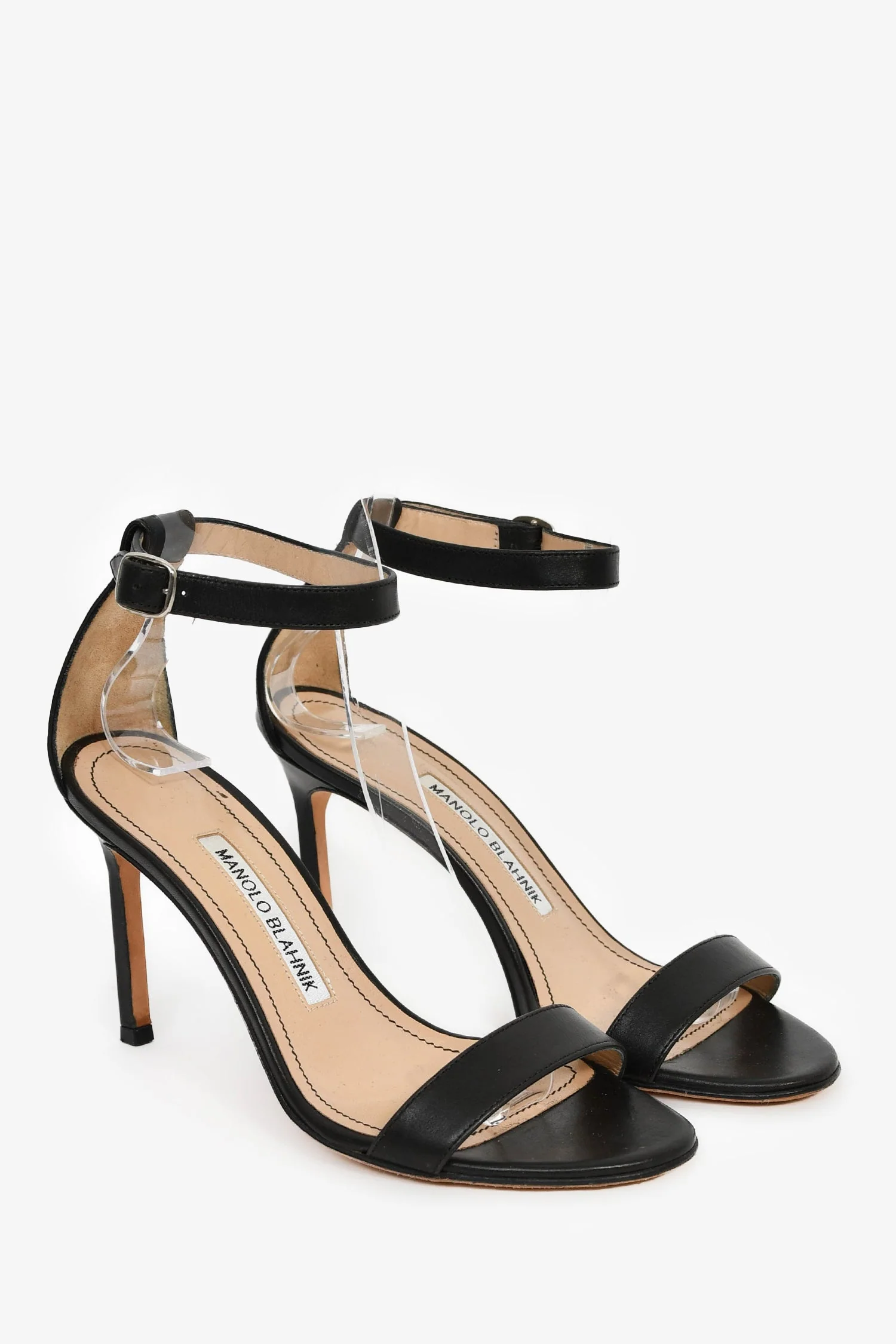 Manolo Blahnik Black Leather Heeled Sandals Size 36 - Image 2
