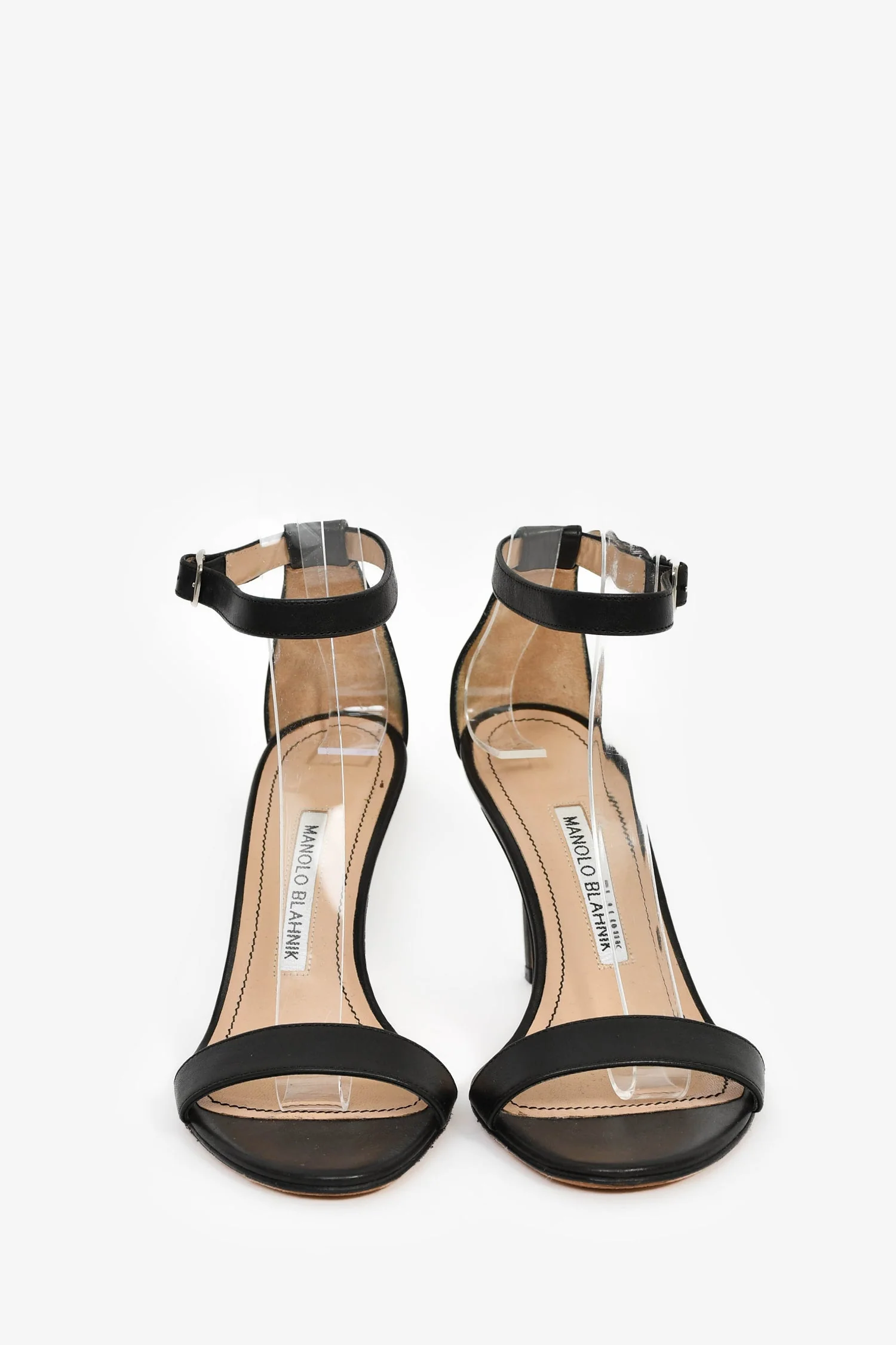 Manolo Blahnik Black Leather Heeled Sandals Size 36 - Image 3