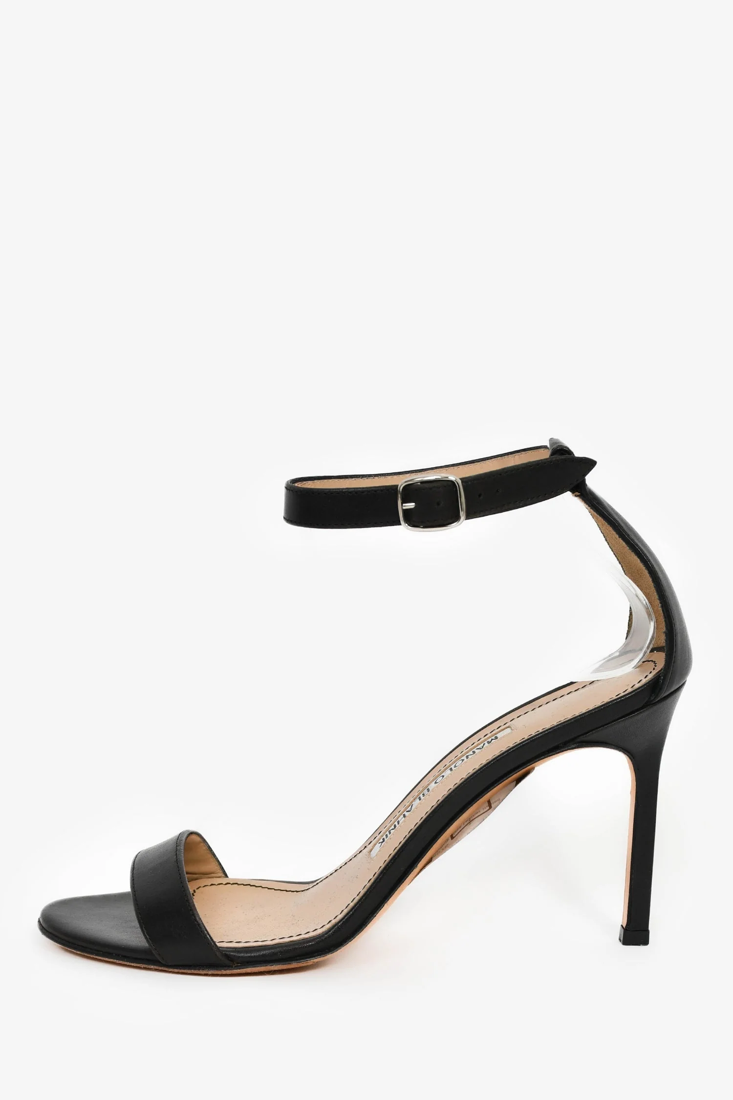 Manolo Blahnik Black Leather Heeled Sandals Size 36 - Image 4