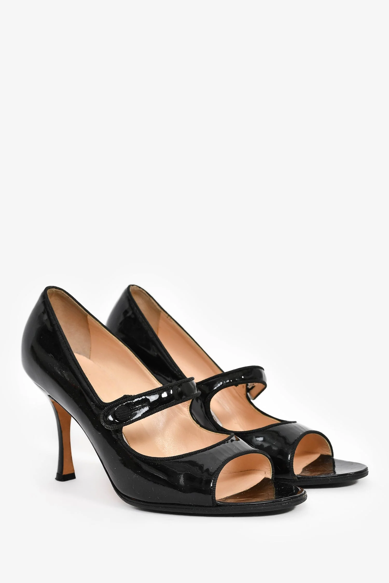 Manolo Blahnik Black Patent Leather Peep Toe Mary Jane Heels Size 37.5 - Image 2