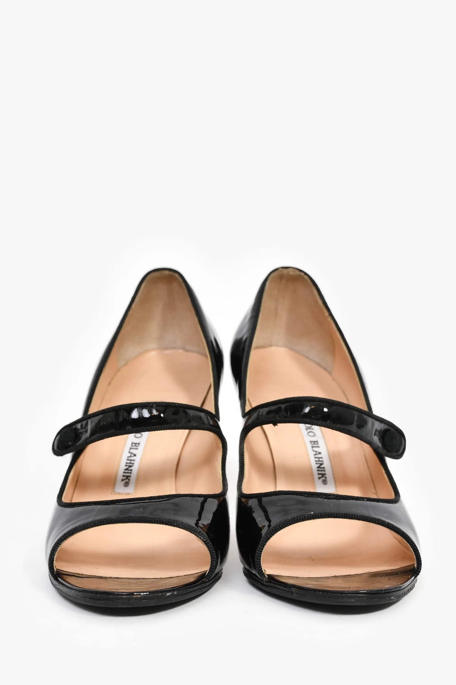 Manolo Blahnik Black Patent Leather Peep Toe Mary Jane Heels Size 37.5 - Image 3
