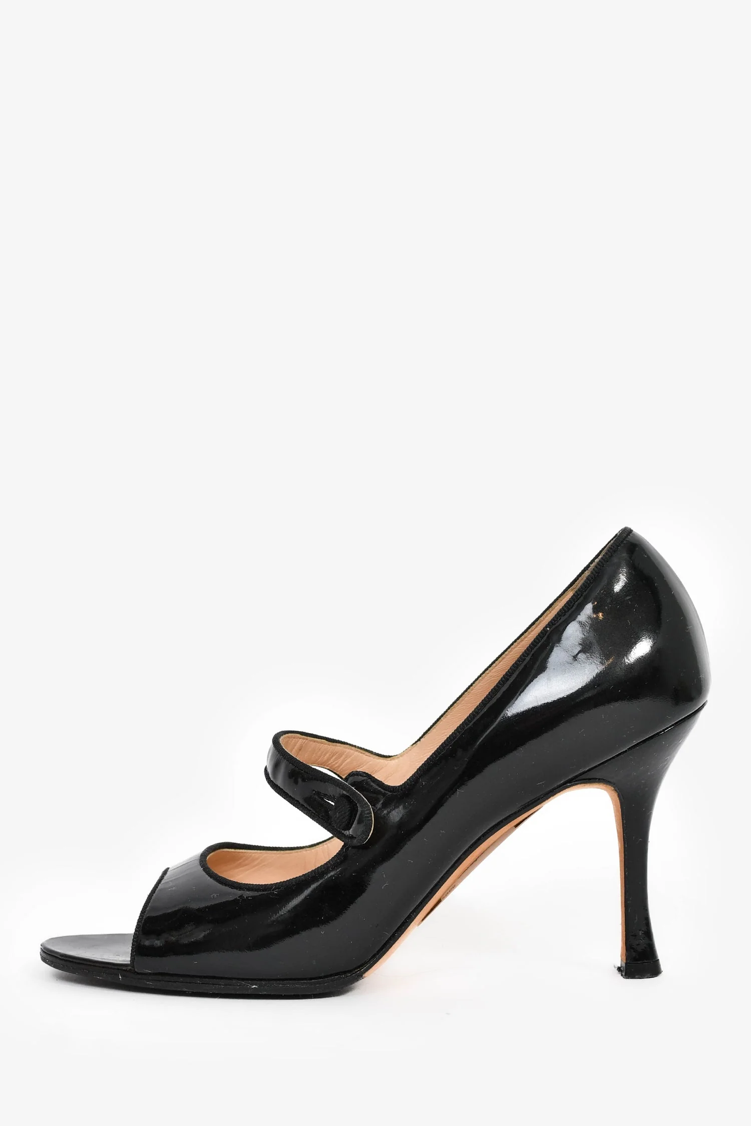 Manolo Blahnik Black Patent Leather Peep Toe Mary Jane Heels Size 37.5 - Image 4