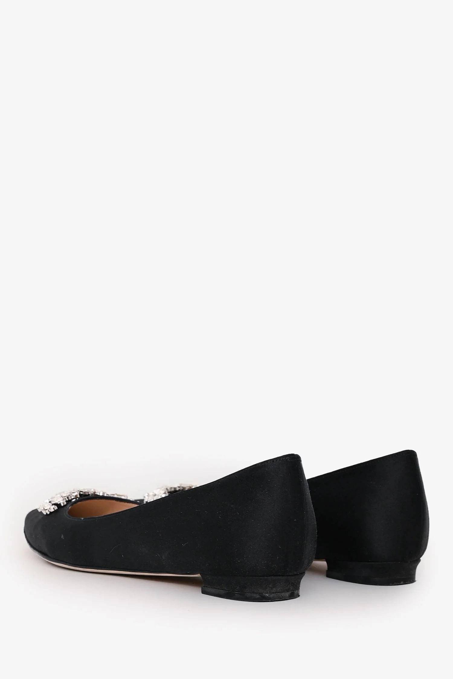 Manolo Blahnik Black Satin Crystal Embellished Flats Size 35.5 - Image 4