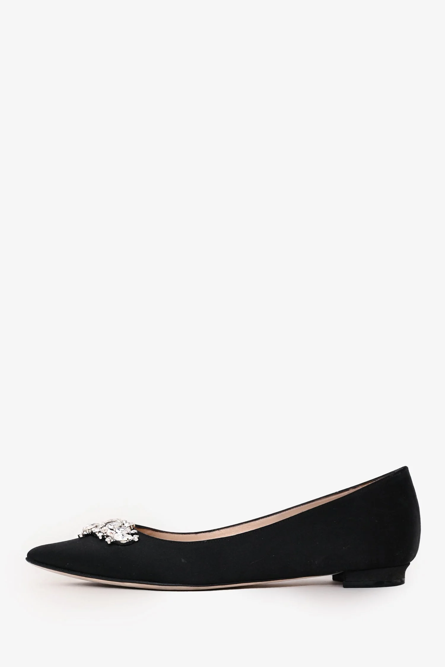 Manolo Blahnik Black Satin Crystal Embellished Flats Size 35.5 - Image 5