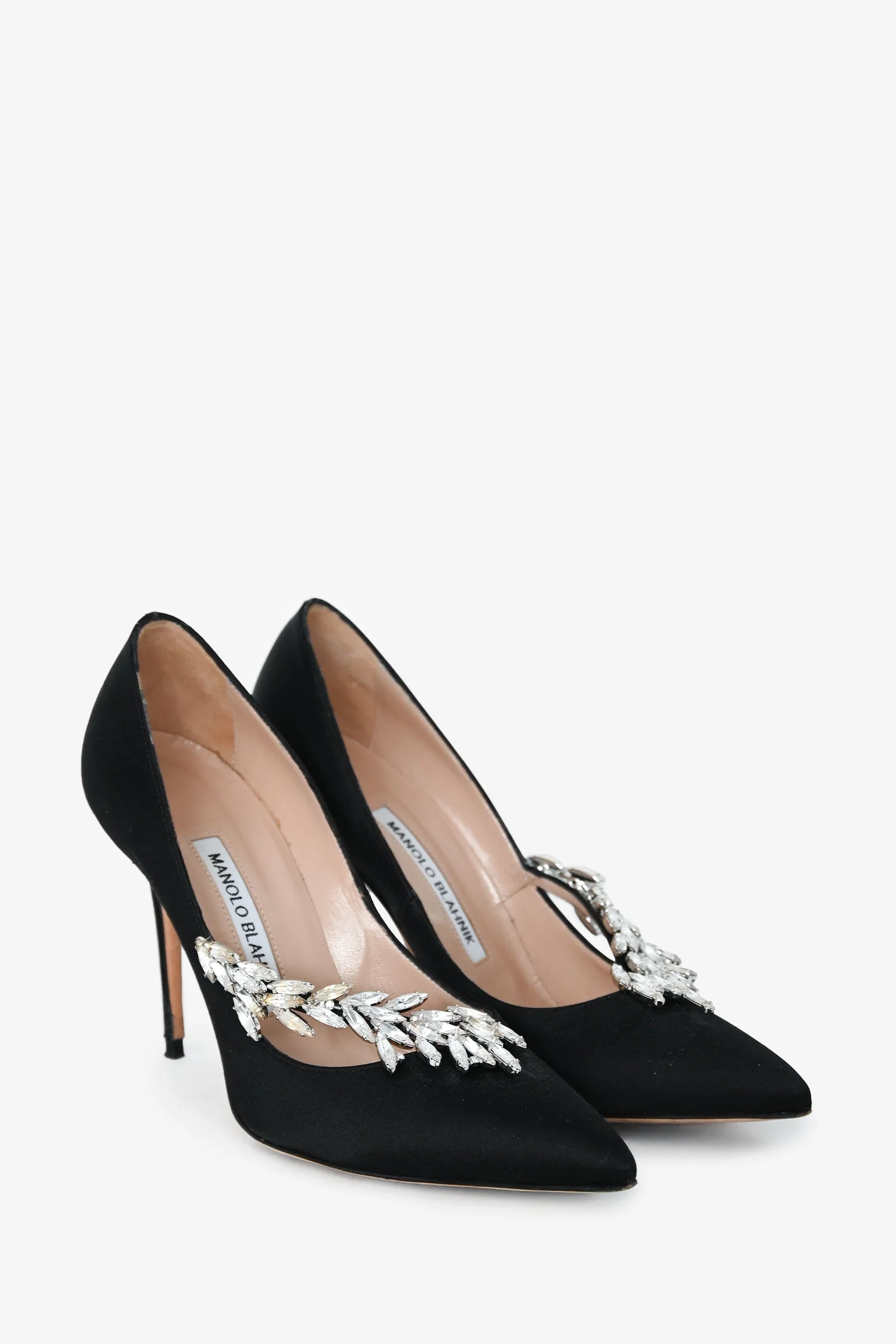 Manolo Blahnik Black Satin Crystal Embellished Heels Size 35.5 - Image 2