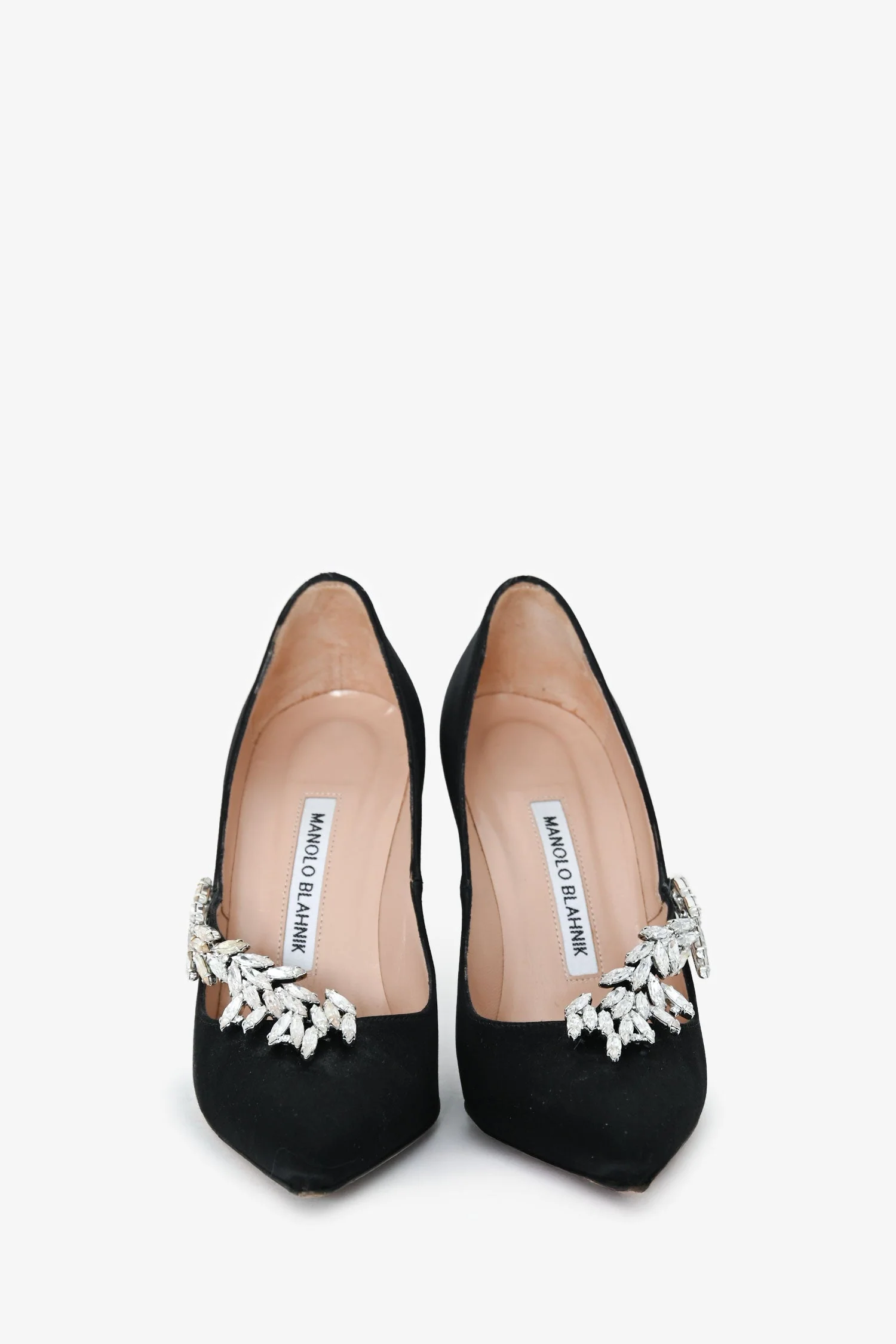 Manolo Blahnik Black Satin Crystal Embellished Heels Size 35.5 - Image 3
