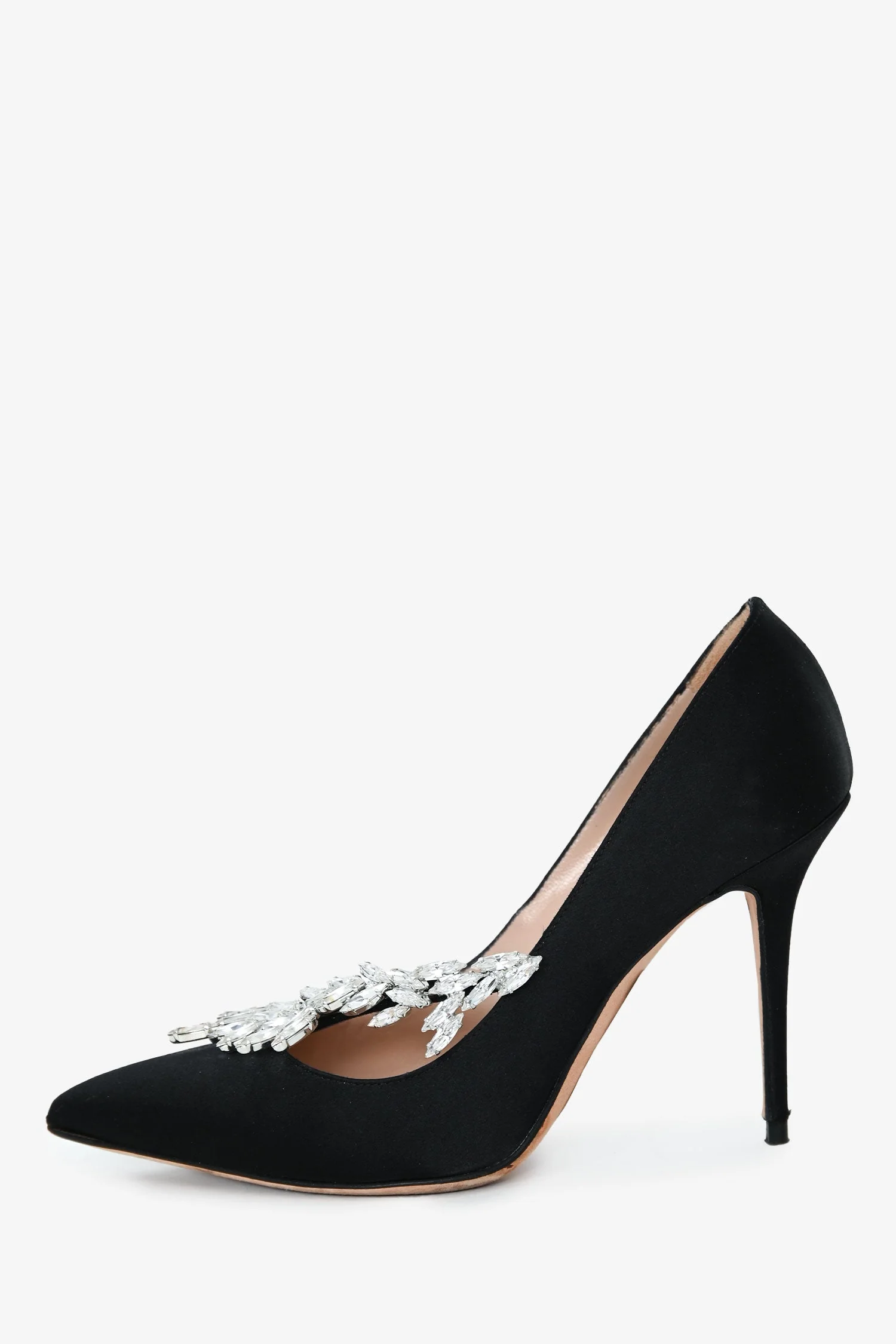 Manolo Blahnik Black Satin Crystal Embellished Heels Size 35.5 - Image 4