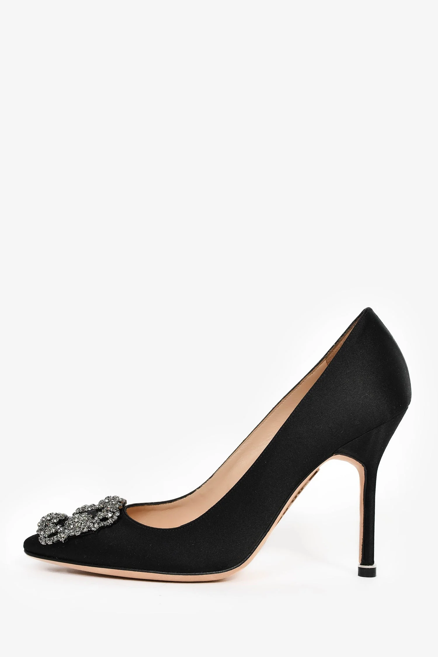 Manolo Blahnik Black Satin Embellished Hangisi Heels Size 38.5 - Image 4
