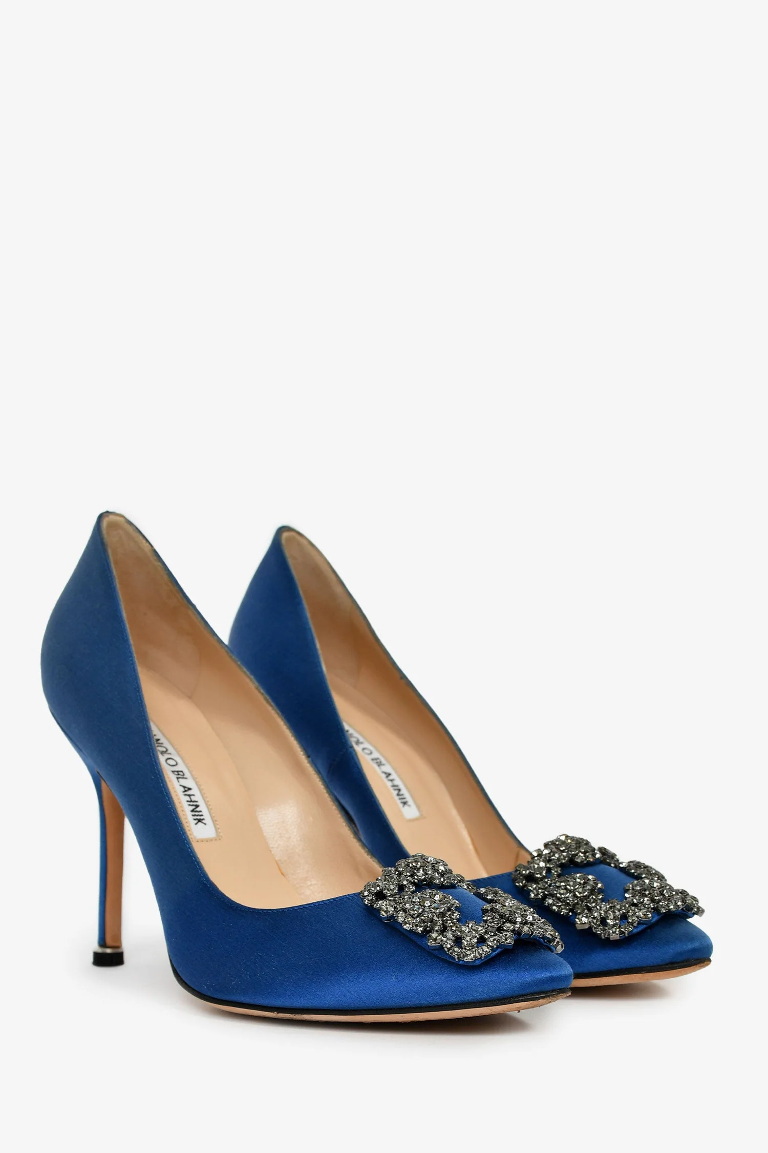 Manolo Blahnik Blue Satin Crystal Embellished Hangisi Heels Size 36.5 - Image 2