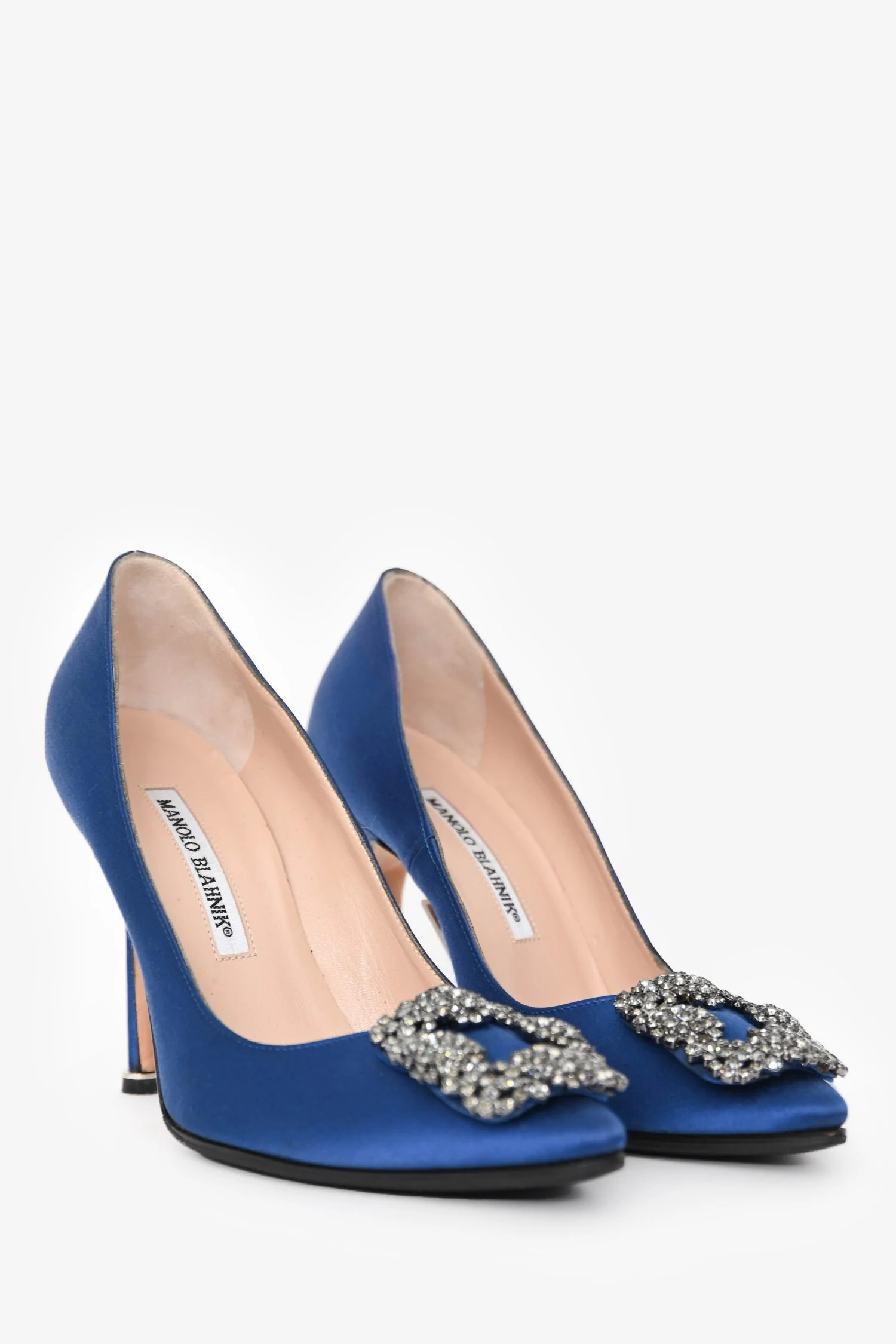 Manolo Blahnik Blue Satin Crystal Embellished Hangisi Heels Size 36.5 - Image 2