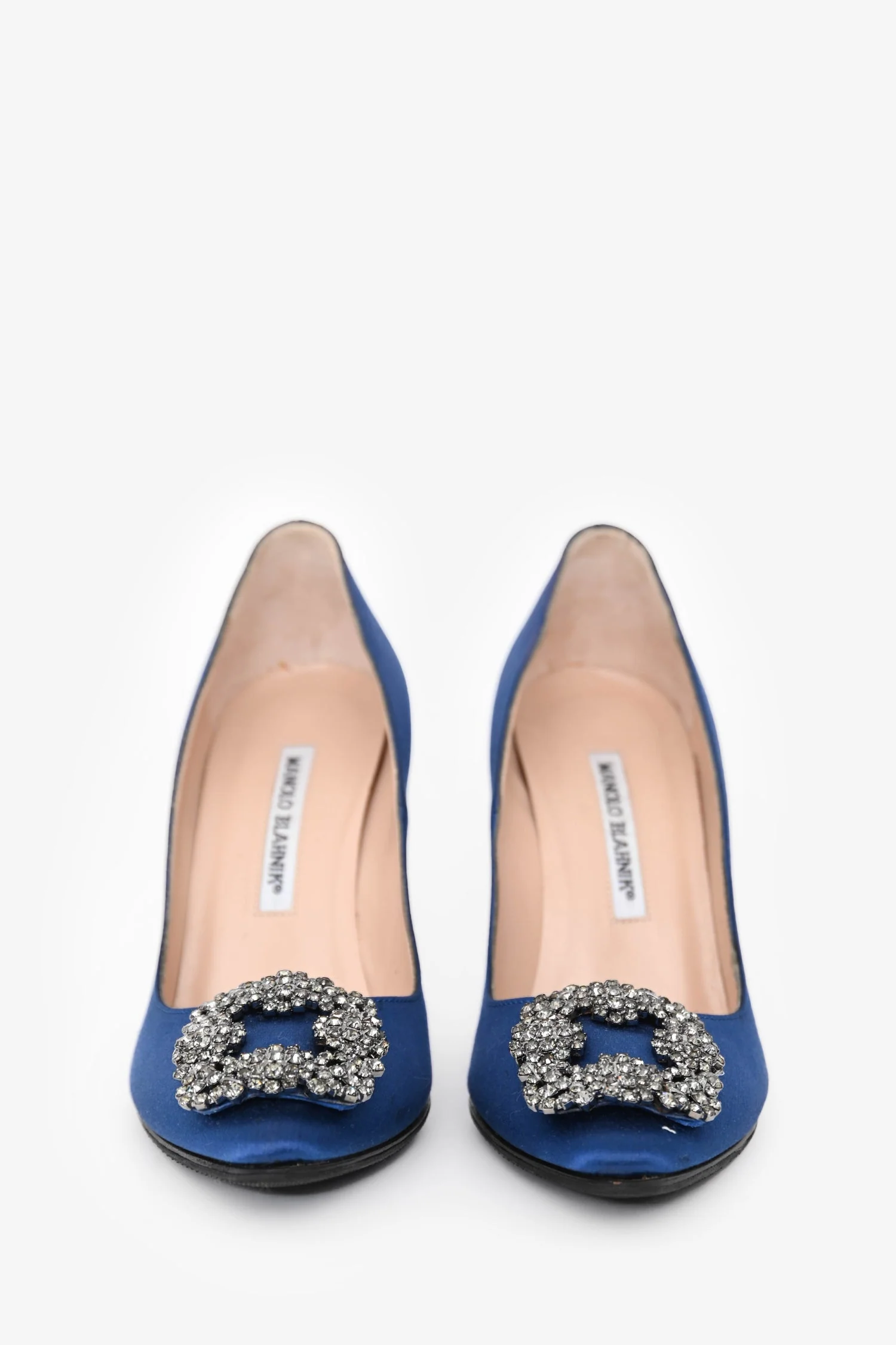 Manolo Blahnik Blue Satin Crystal Embellished Hangisi Heels Size 36.5 - Image 3
