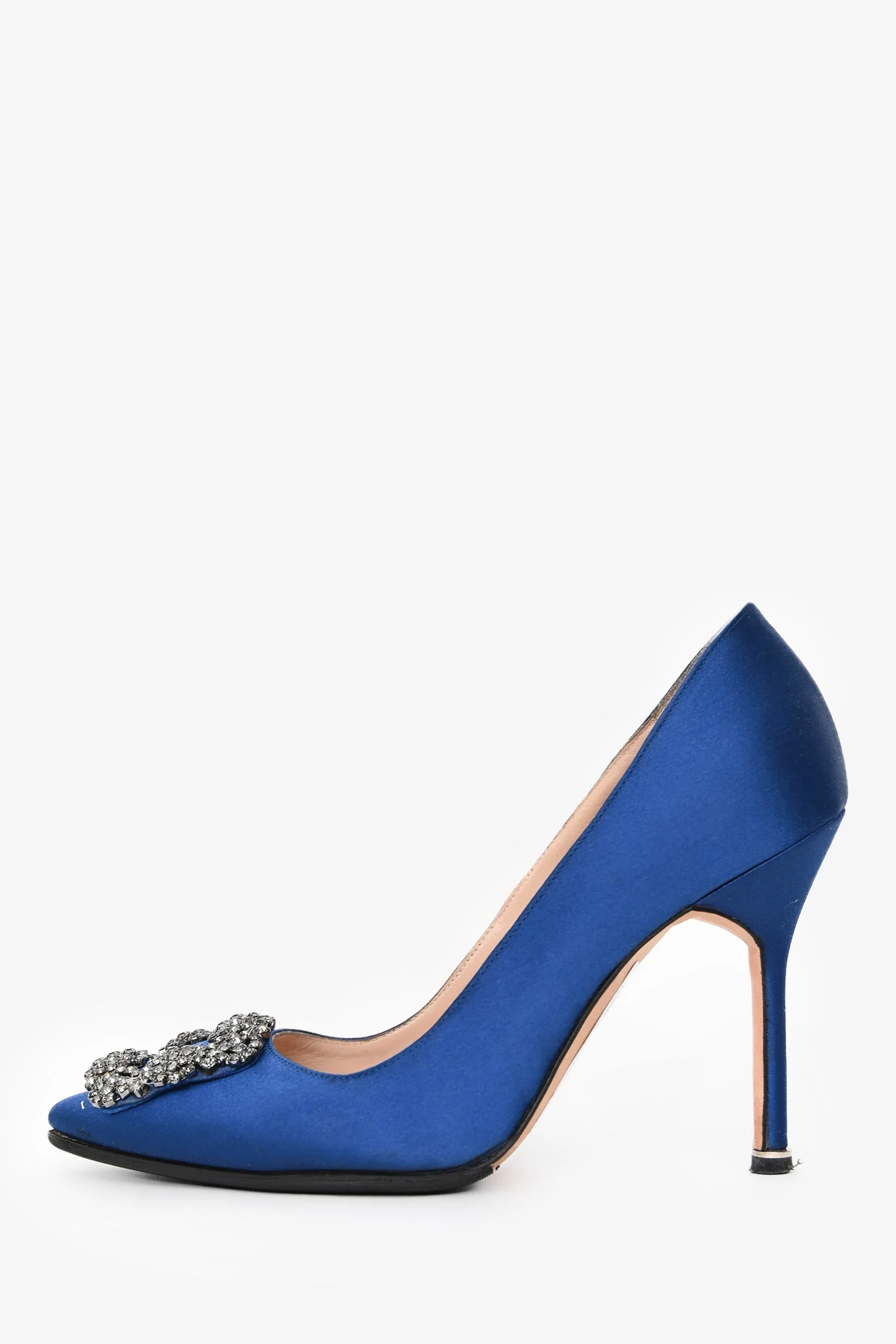 Manolo Blahnik Blue Satin Crystal Embellished Hangisi Heels Size 36.5 - Image 4