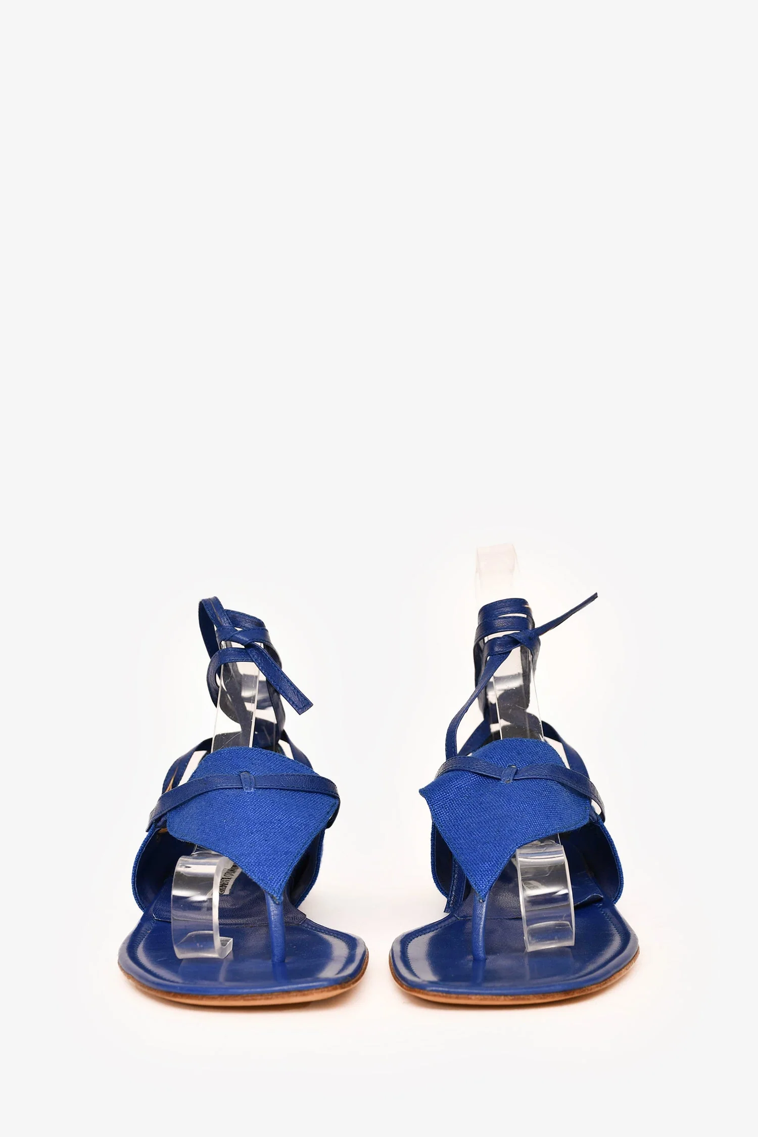 Manolo Blahnik Blue Suede/Leather Lace Up Sandals Size 38 - Image 3